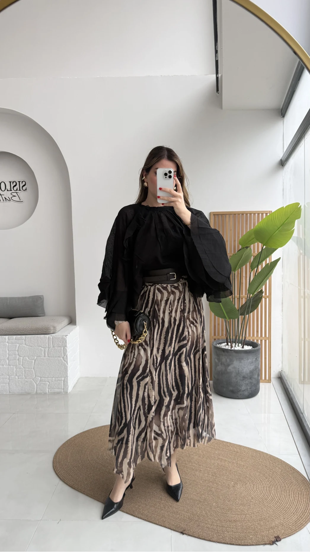 Mabel Kemerli Parçalı Etek - Kahve -Kod: 3370