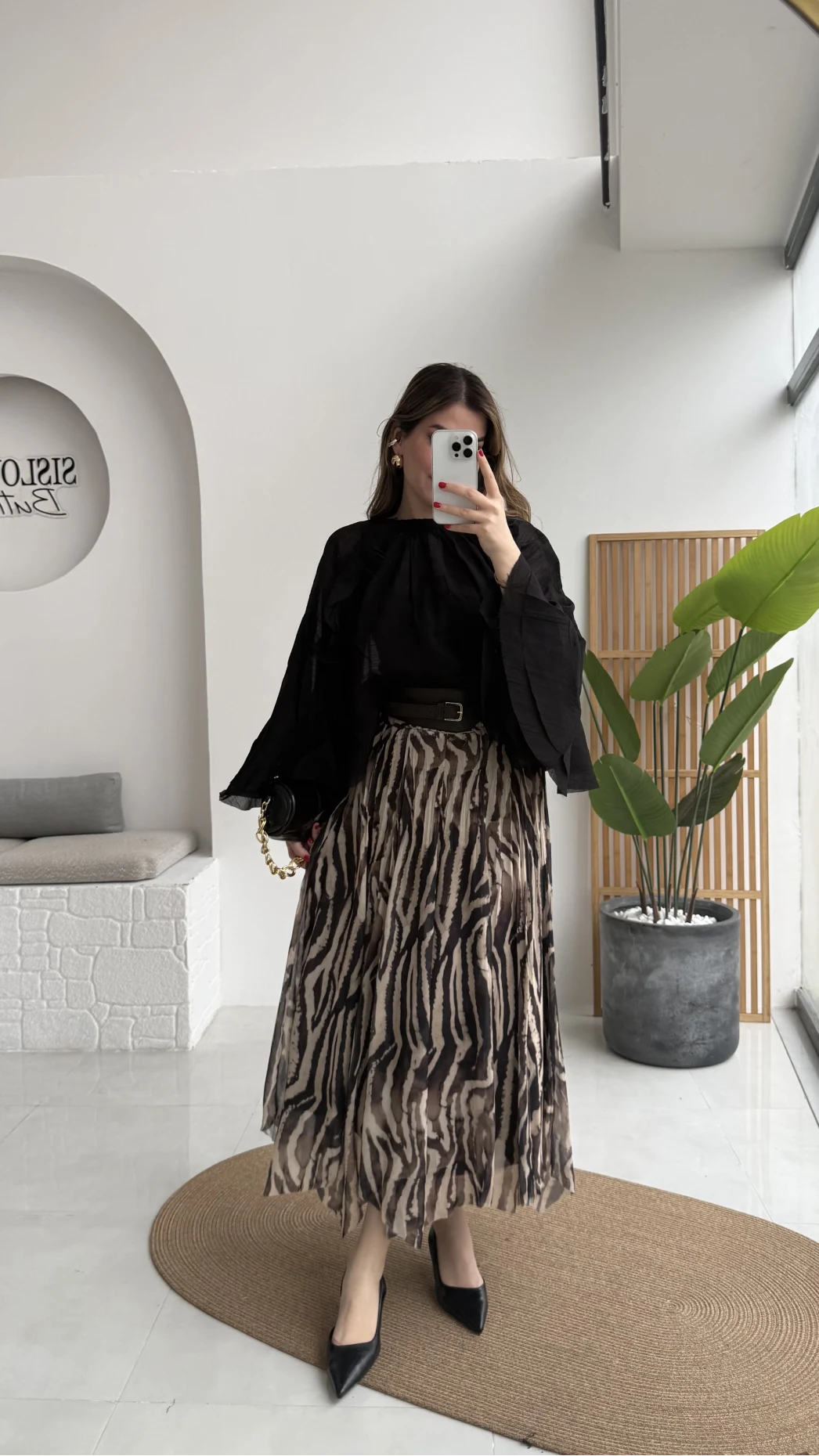 Mabel Kemerli Parçalı Etek - Kahve -Kod: 3370