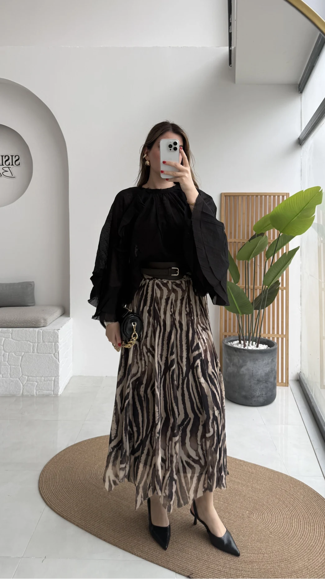 Mabel Kemerli Parçalı Etek - Kahve -Kod: 3370