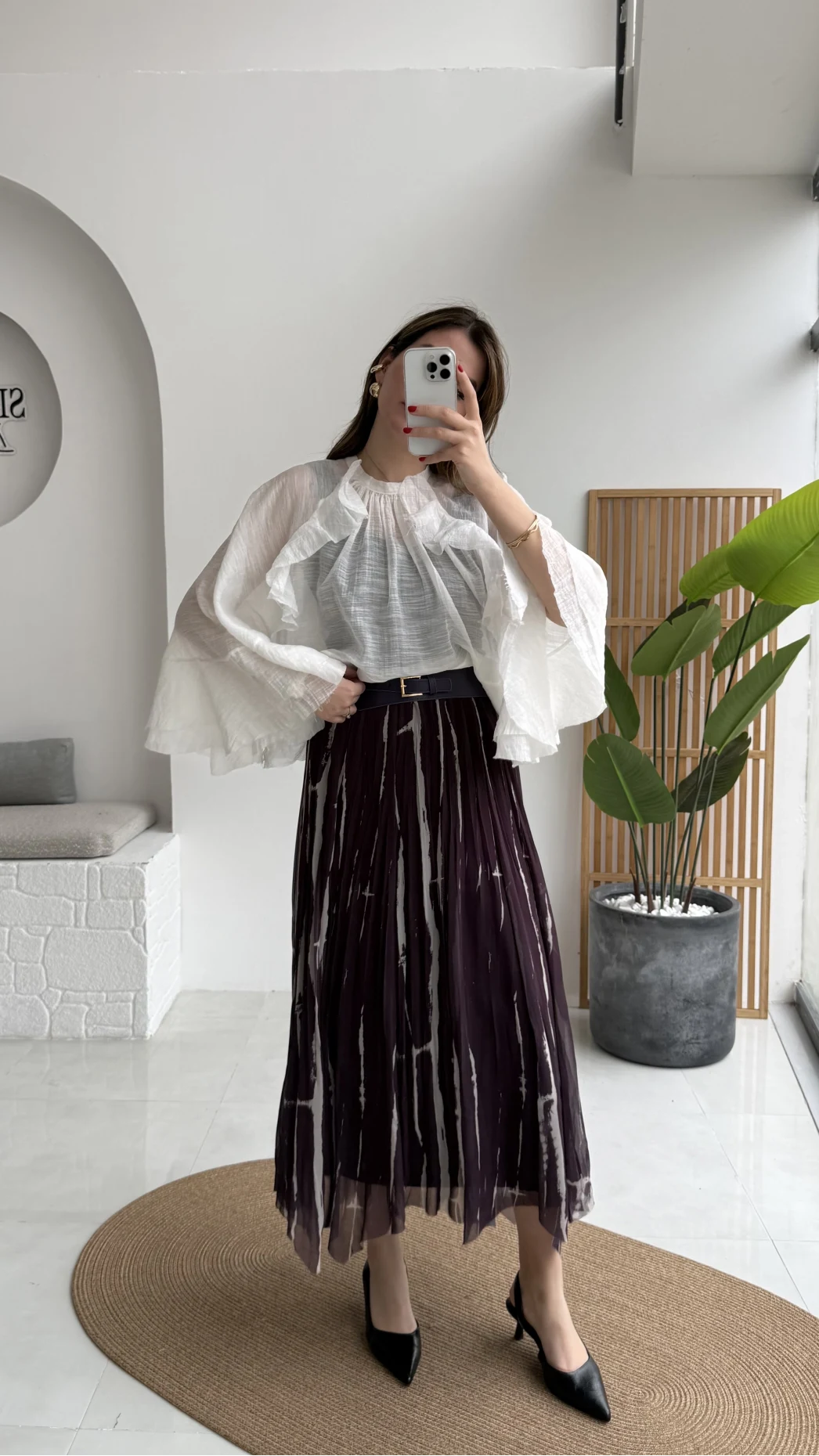 Parçalı Kemerli Asimetrik Kesim Etek - Mürdüm - Kod: 3369