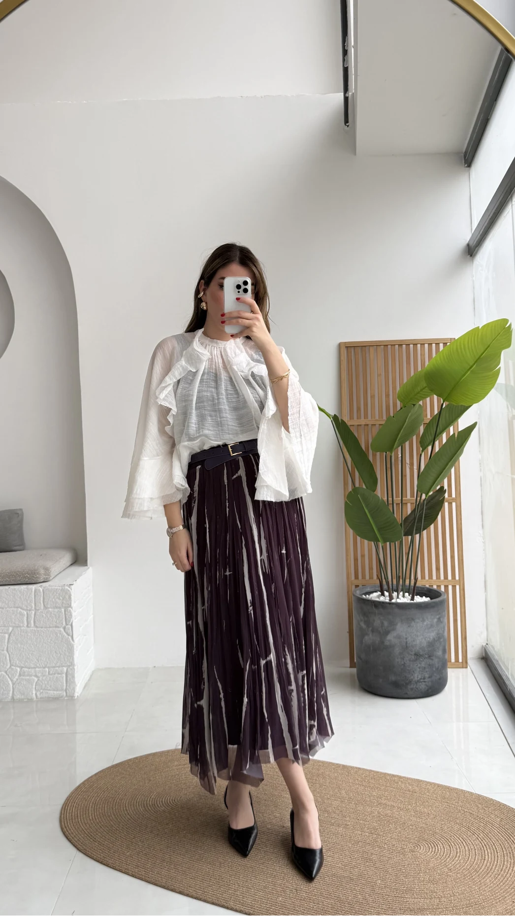 Parçalı Kemerli Asimetrik Kesim Etek - Mürdüm - Kod: 3369