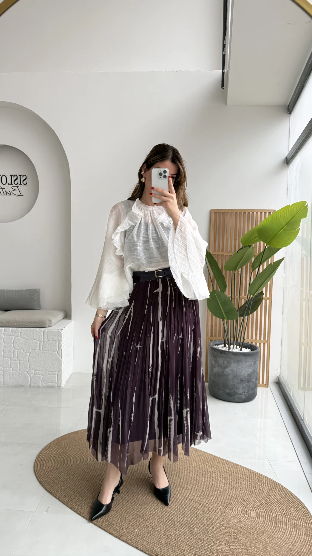 Parçalı Kemerli Asimetrik Kesim Etek - Mürdüm - Kod: 3369