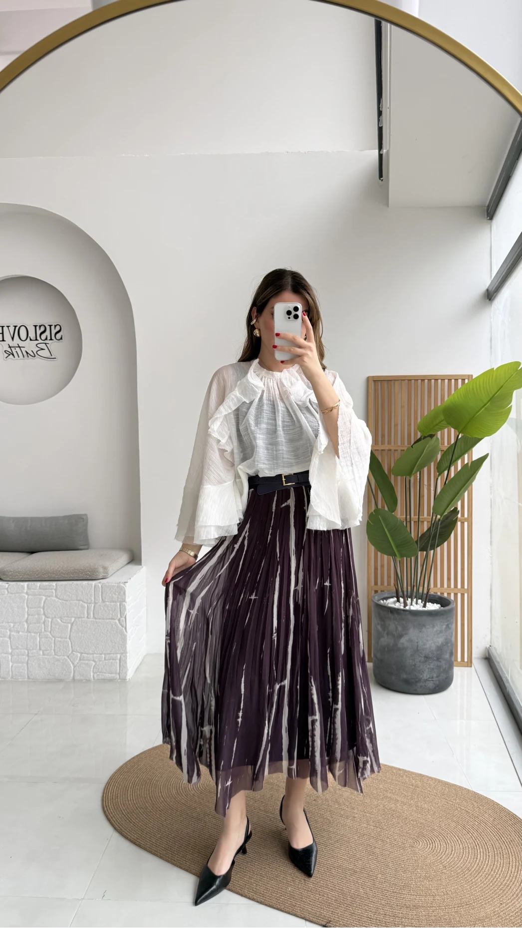 Parçalı Kemerli Asimetrik Kesim Etek - Mürdüm - Kod: 3369