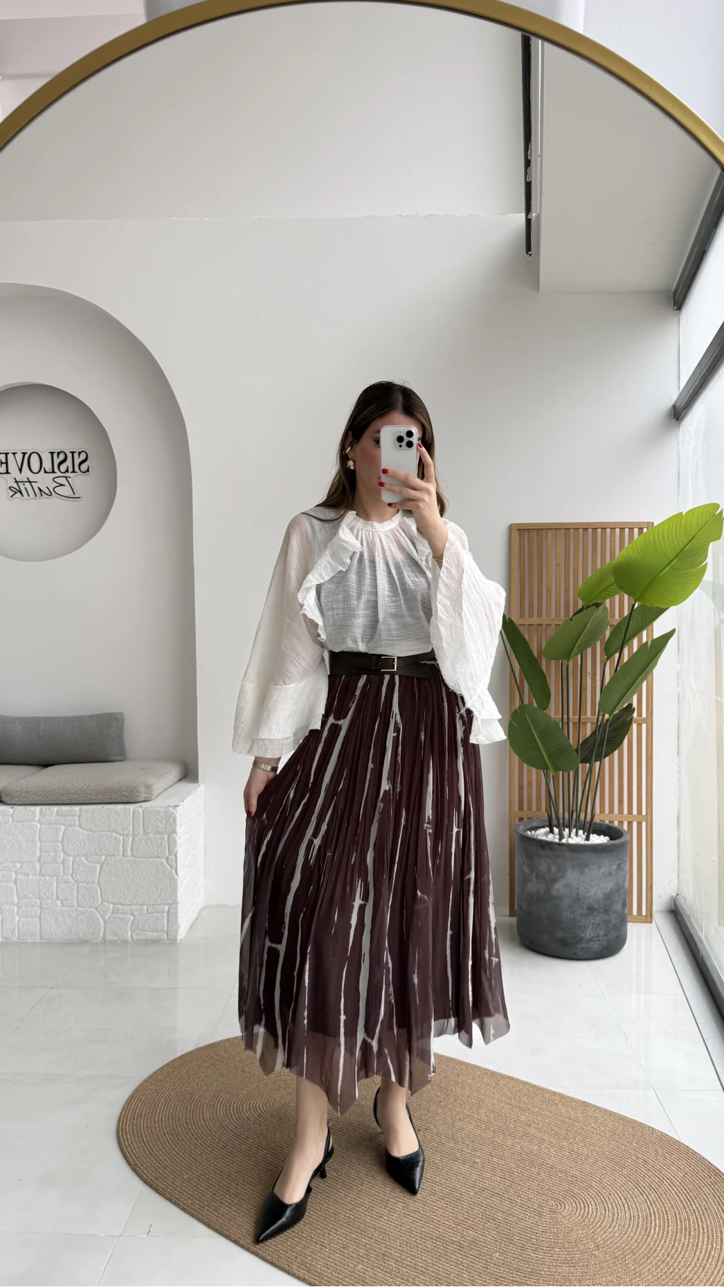 Parçalı Kemerli Asimetrik Kesim Etek - Kahve - Kod: 3369