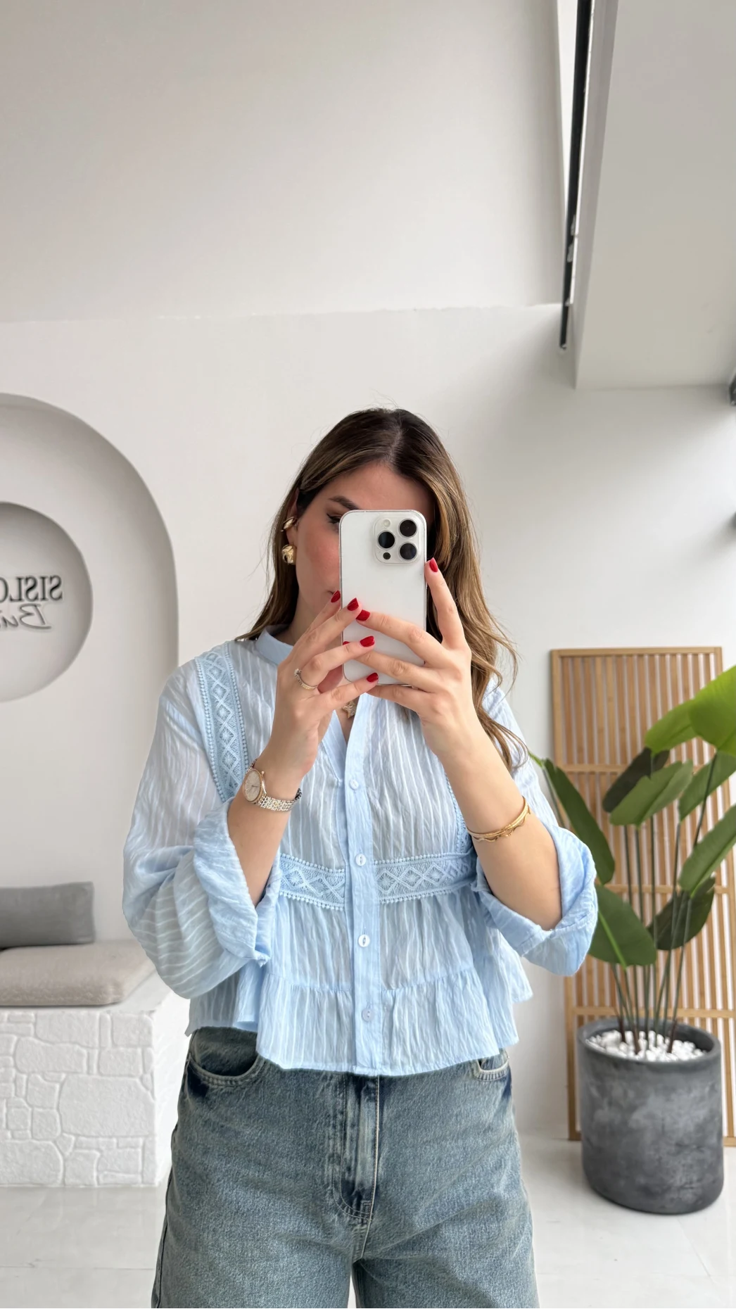 Bloom Bebe Mavisi Dantel Gömlek - Kod: 2214