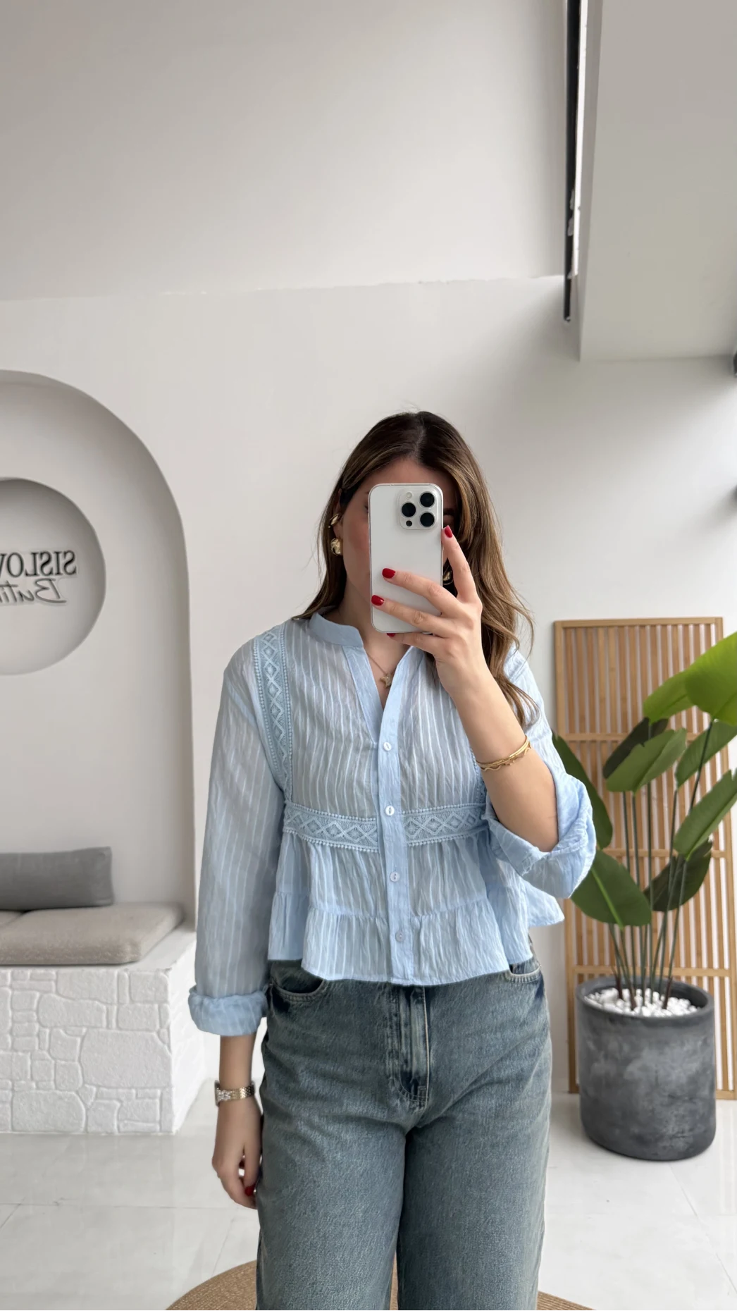 Bloom Bebe Mavisi Dantel Gömlek - Kod: 2214