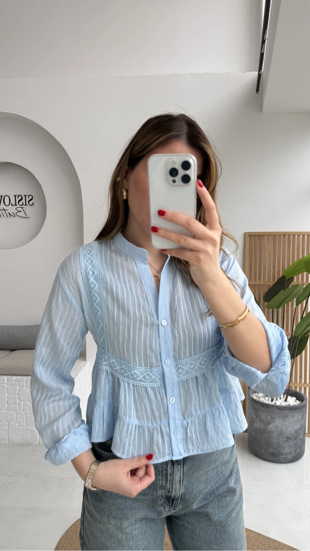 Bloom Bebe Mavisi Dantel Gömlek - Kod: 2214