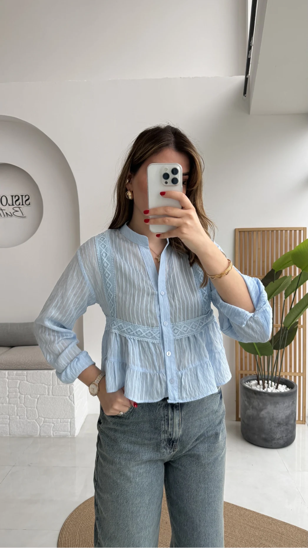 Bloom Bebe Mavisi Dantel Gömlek - Kod: 2214