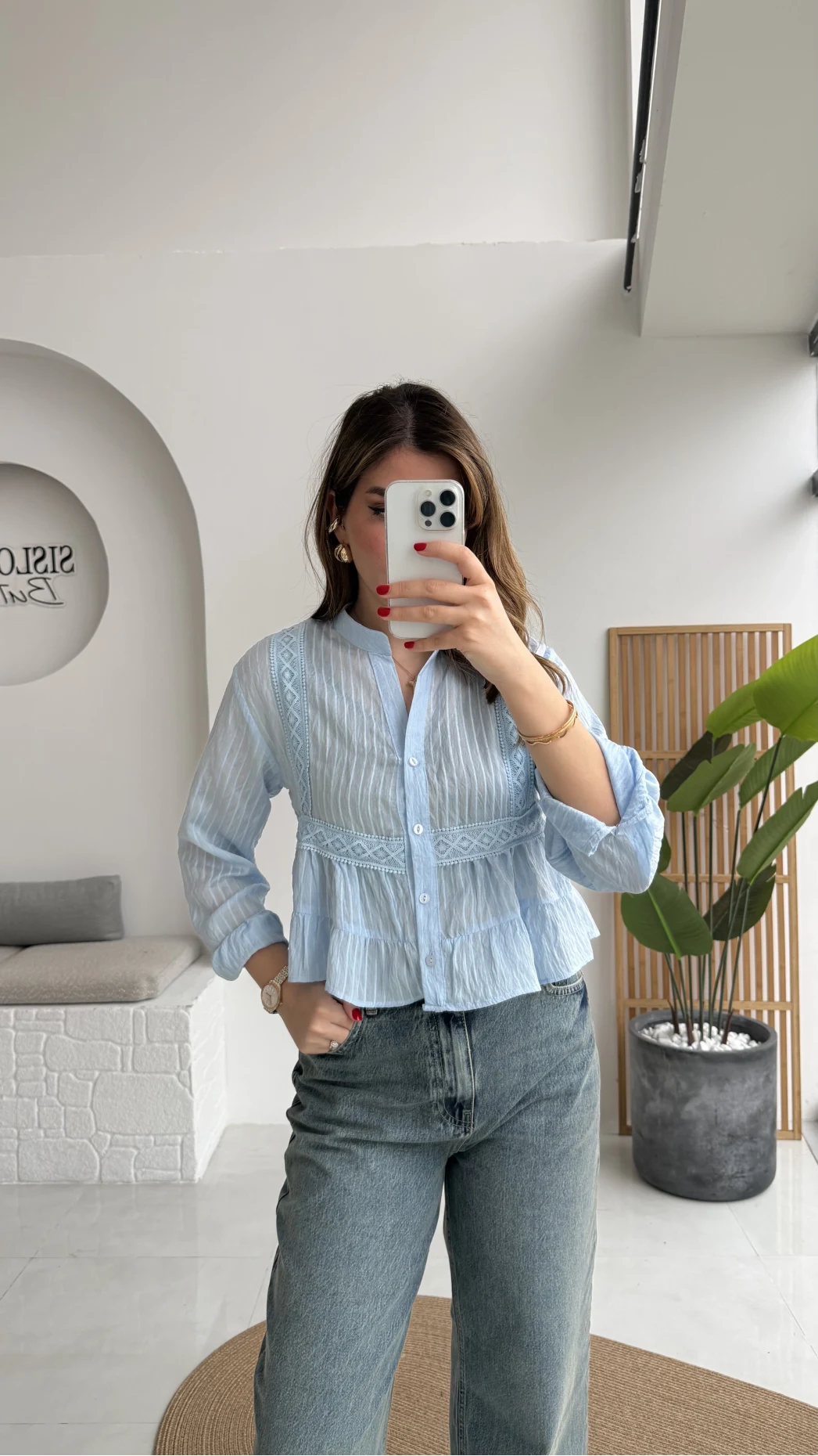 Bloom Bebe Mavisi Dantel Gömlek - Kod: 2214