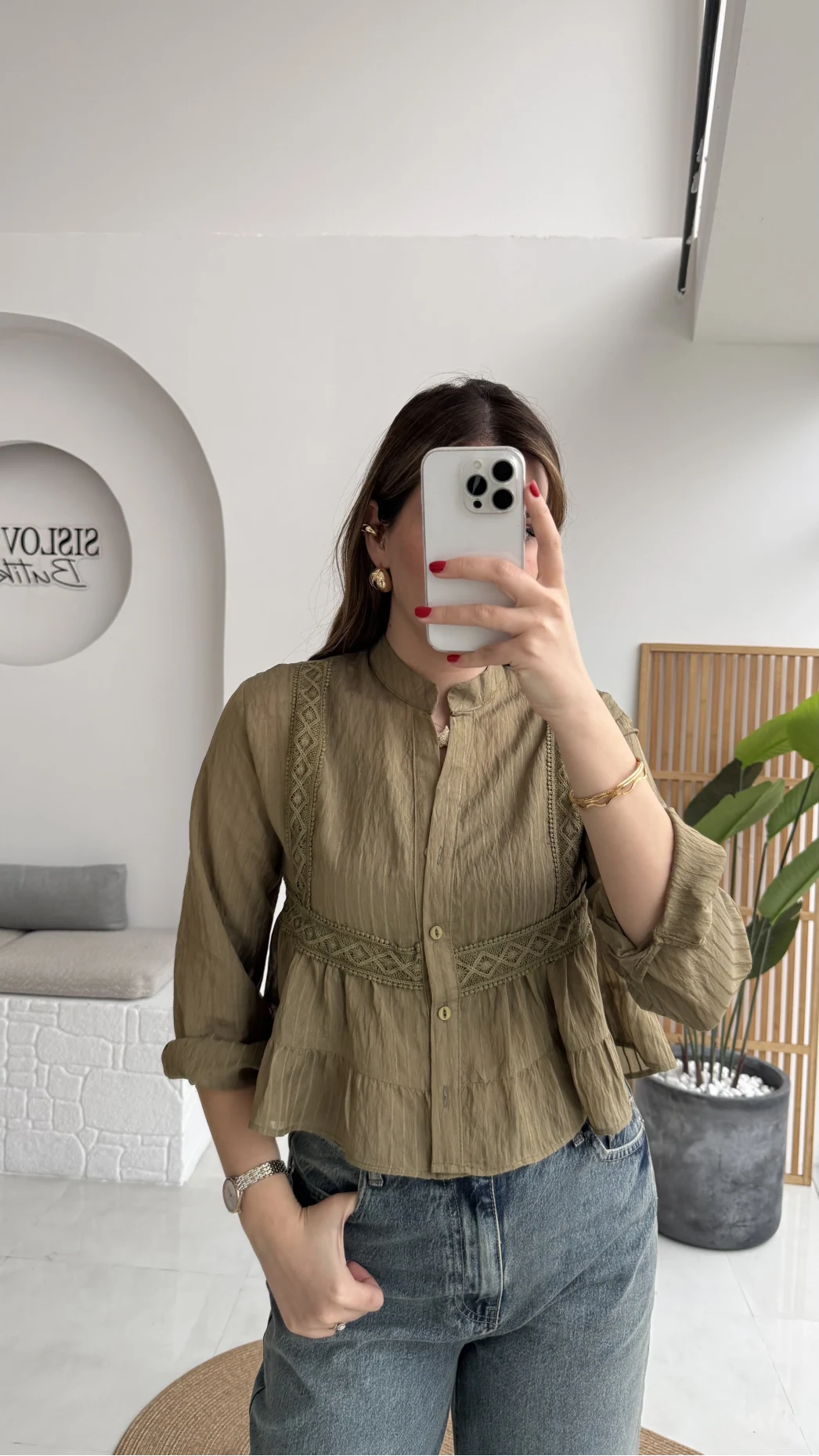 Bloom Haki Dantel Gömlek - Kod: 2214