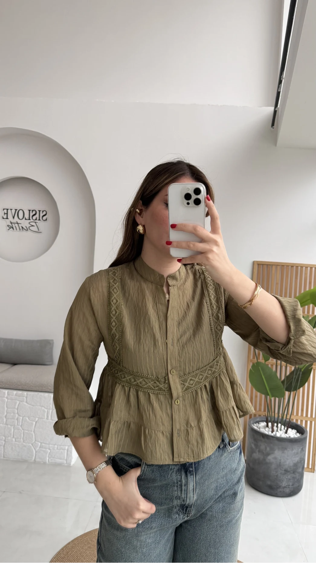 Bloom Haki Dantel Gömlek - Kod: 2214