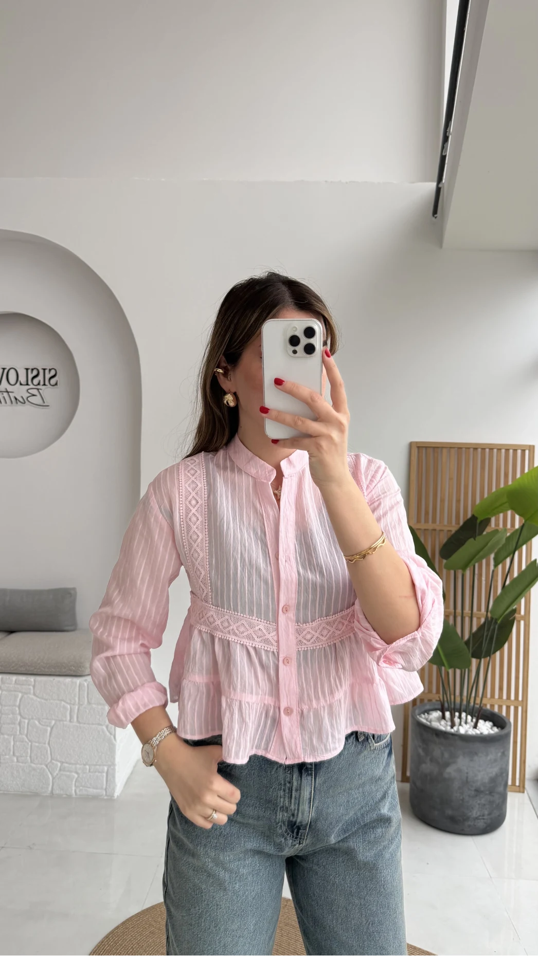 Bloom Pembe Dantel Gömlek - Kod: 2214