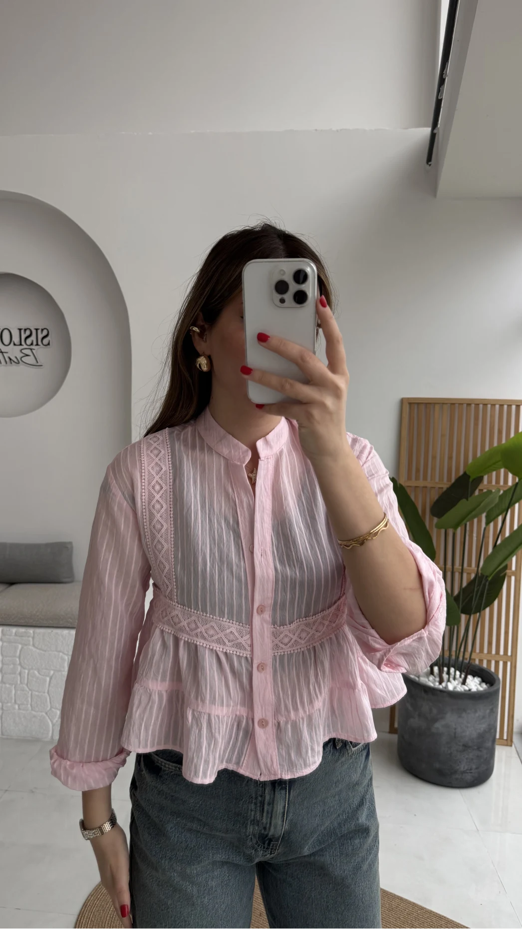 Bloom Pembe Dantel Gömlek - Kod: 2214