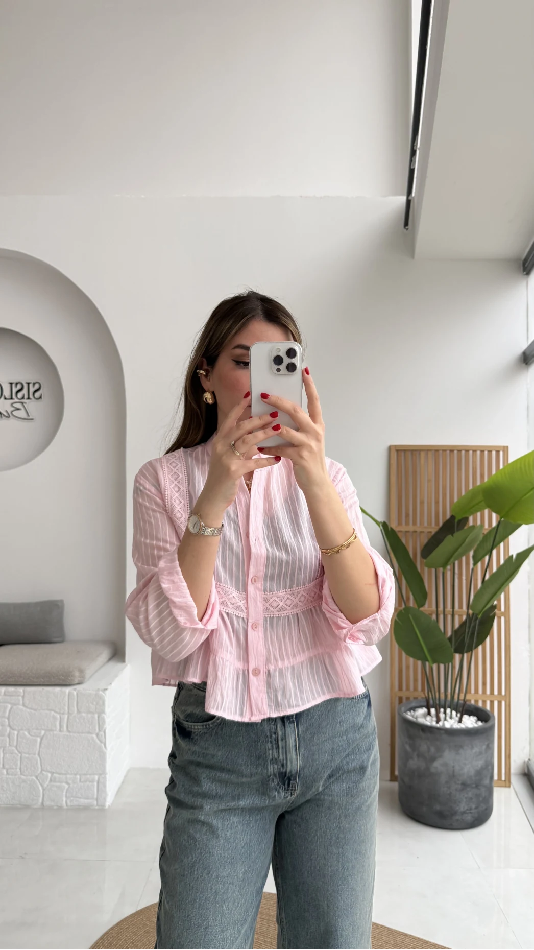 Bloom Pembe Dantel Gömlek - Kod: 2214