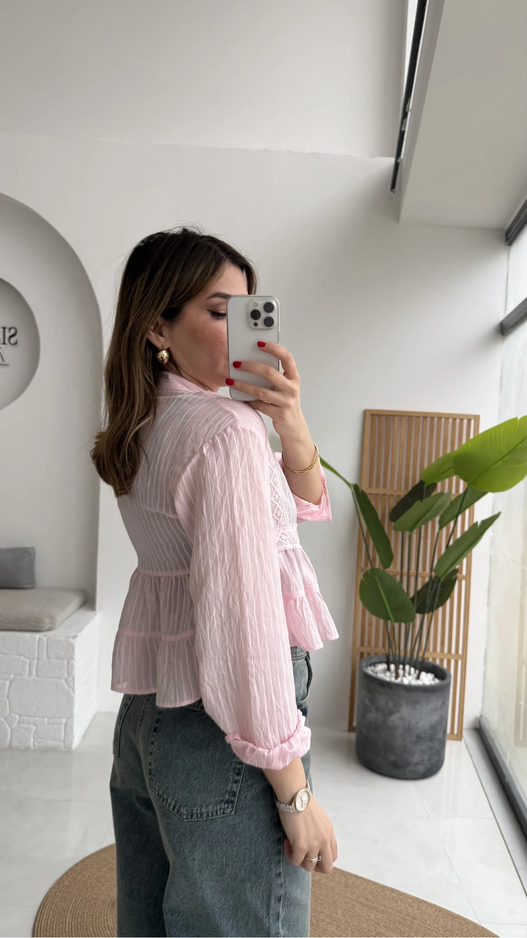 Bloom Pembe Dantel Gömlek - Kod: 2214