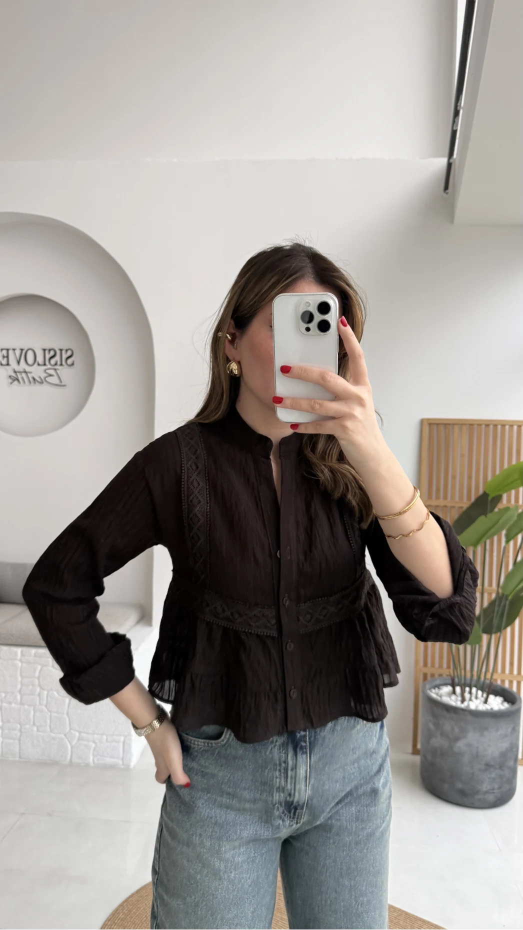 Bloom Acı Kahve Dantel Gömlek - Kod: 2214