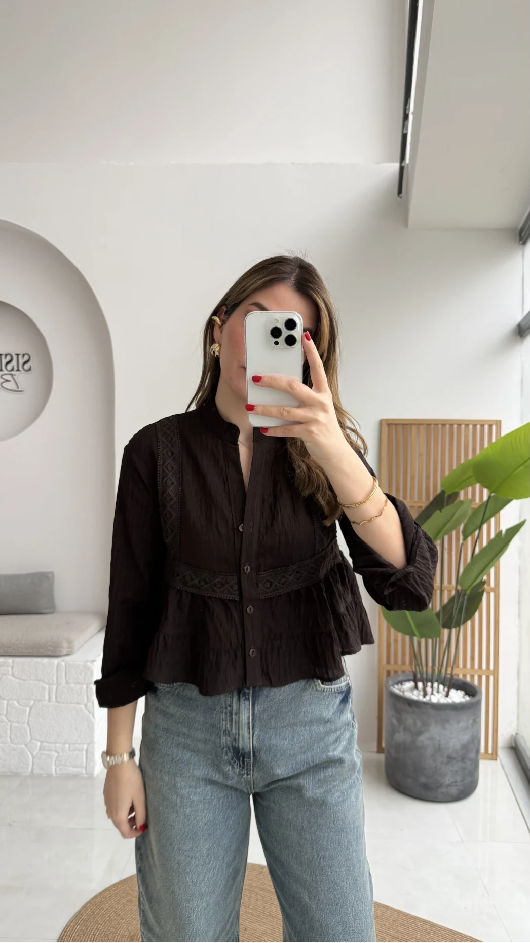 Bloom Acı Kahve Dantel Gömlek - Kod: 2214