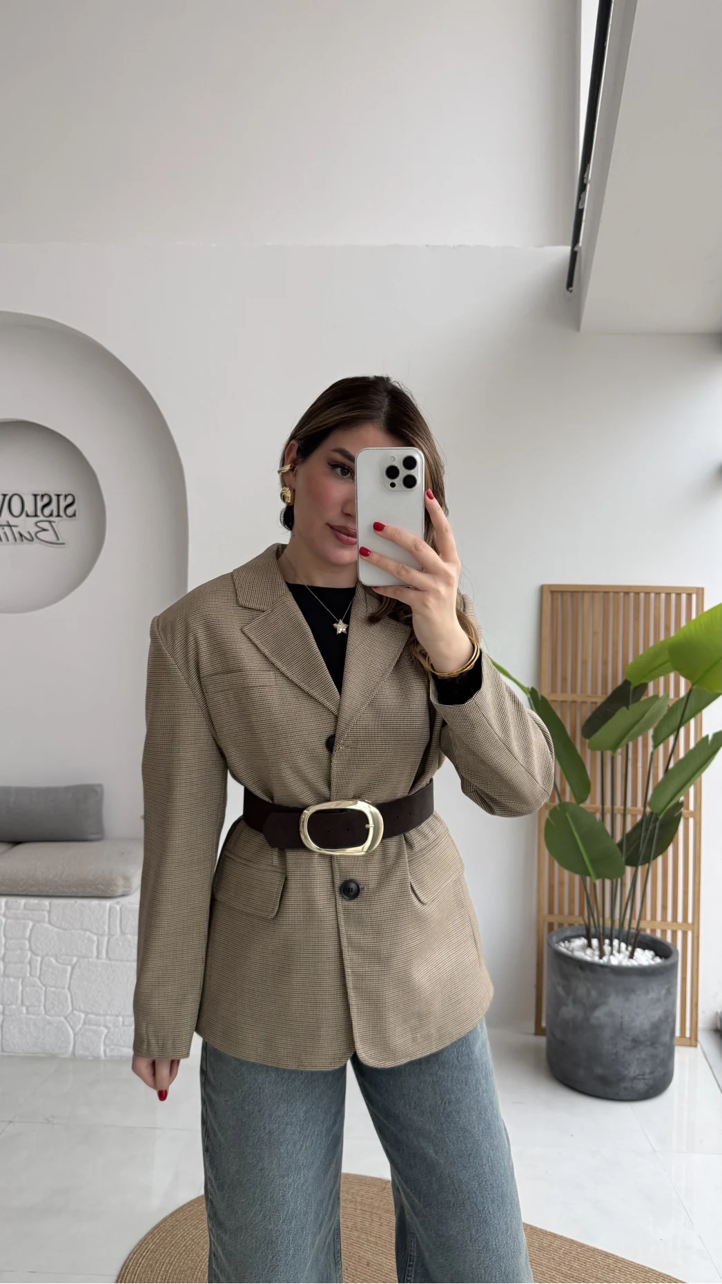 Hanna Kemerli Pitikareli Blazer Ceket - Hardal - Kod: 9720