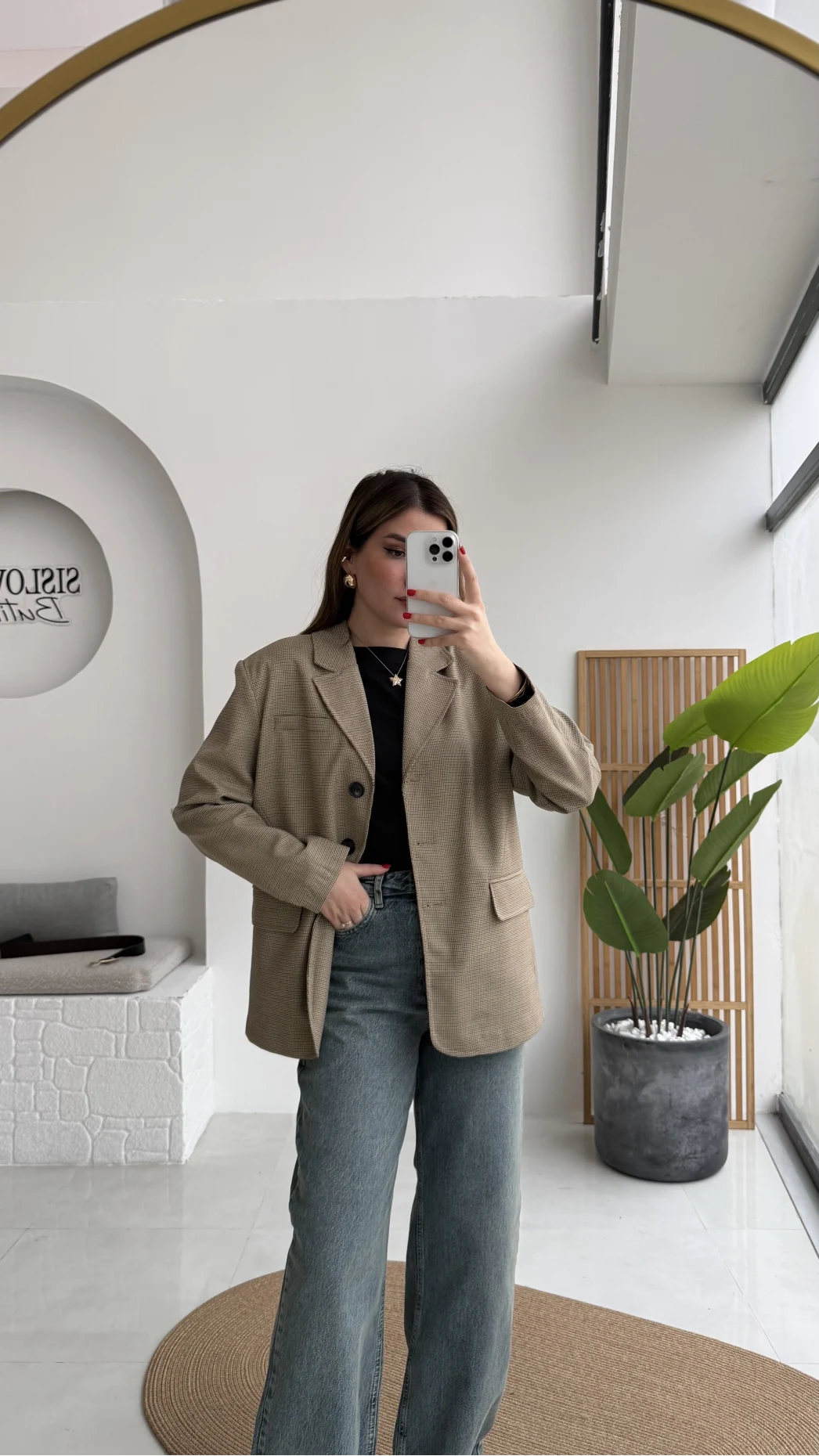 Hanna Kemerli Pitikareli Blazer Ceket - Hardal - Kod: 9720