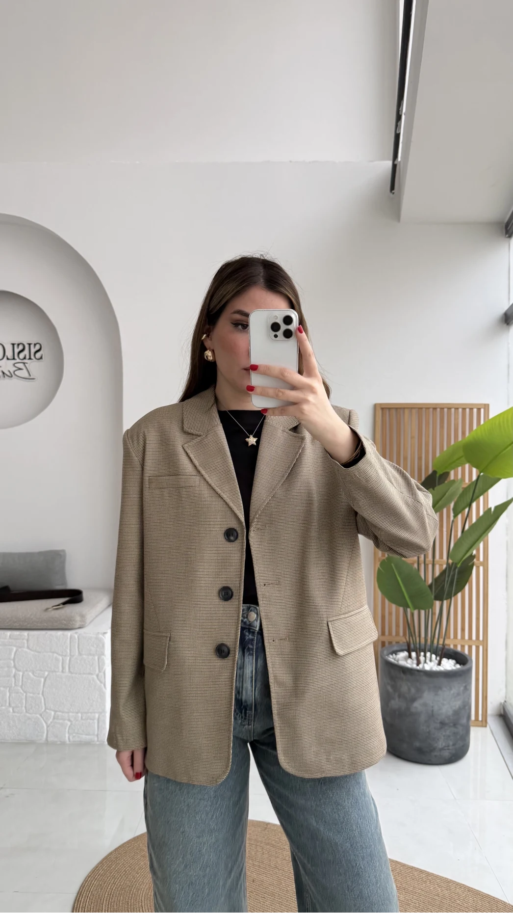 Hanna Kemerli Pitikareli Blazer Ceket - Hardal - Kod: 9720