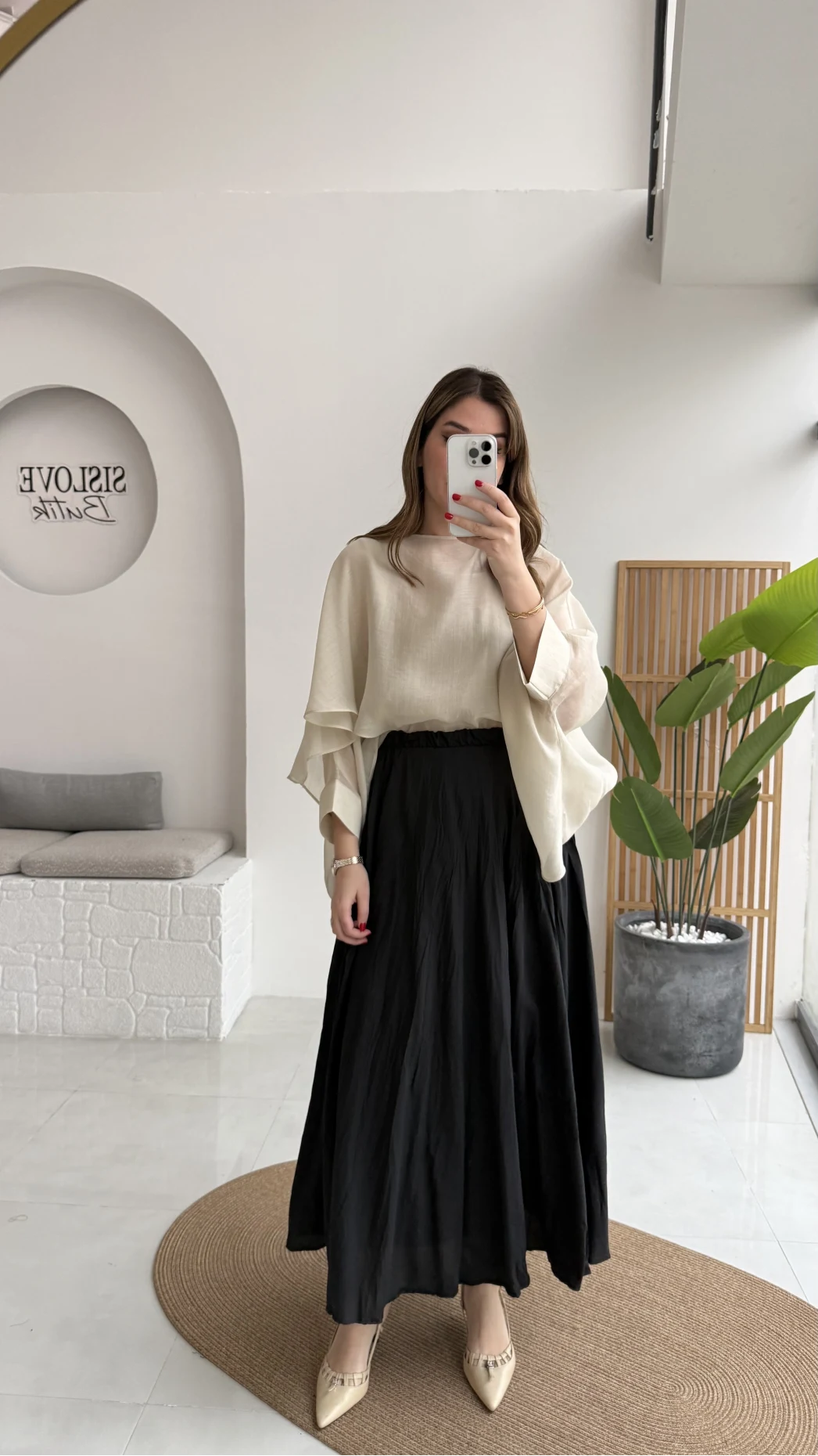 Pole Astarlı Kırışık Kloş Etek - Siyah - Kod: 3000