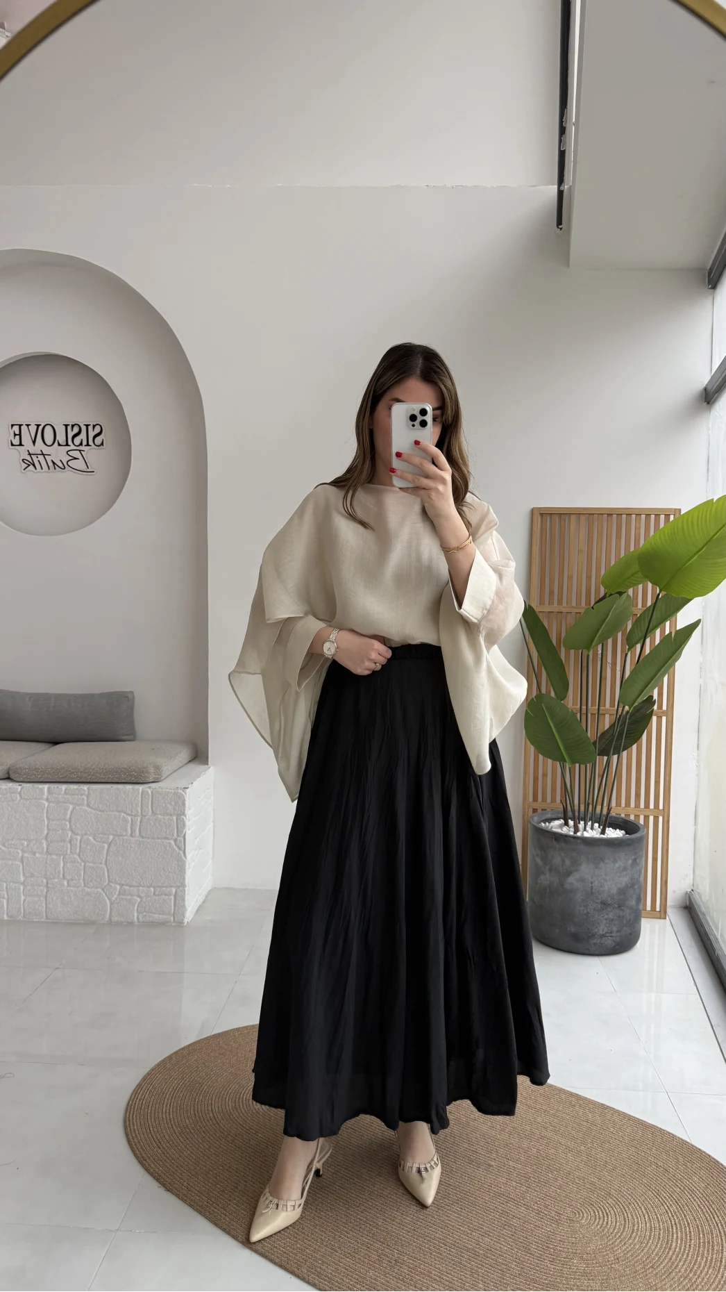 Pole Astarlı Kırışık Kloş Etek - Siyah - Kod: 3000