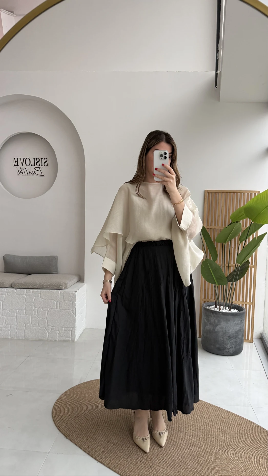 Pole Astarlı Kırışık Kloş Etek - Siyah - Kod: 3000