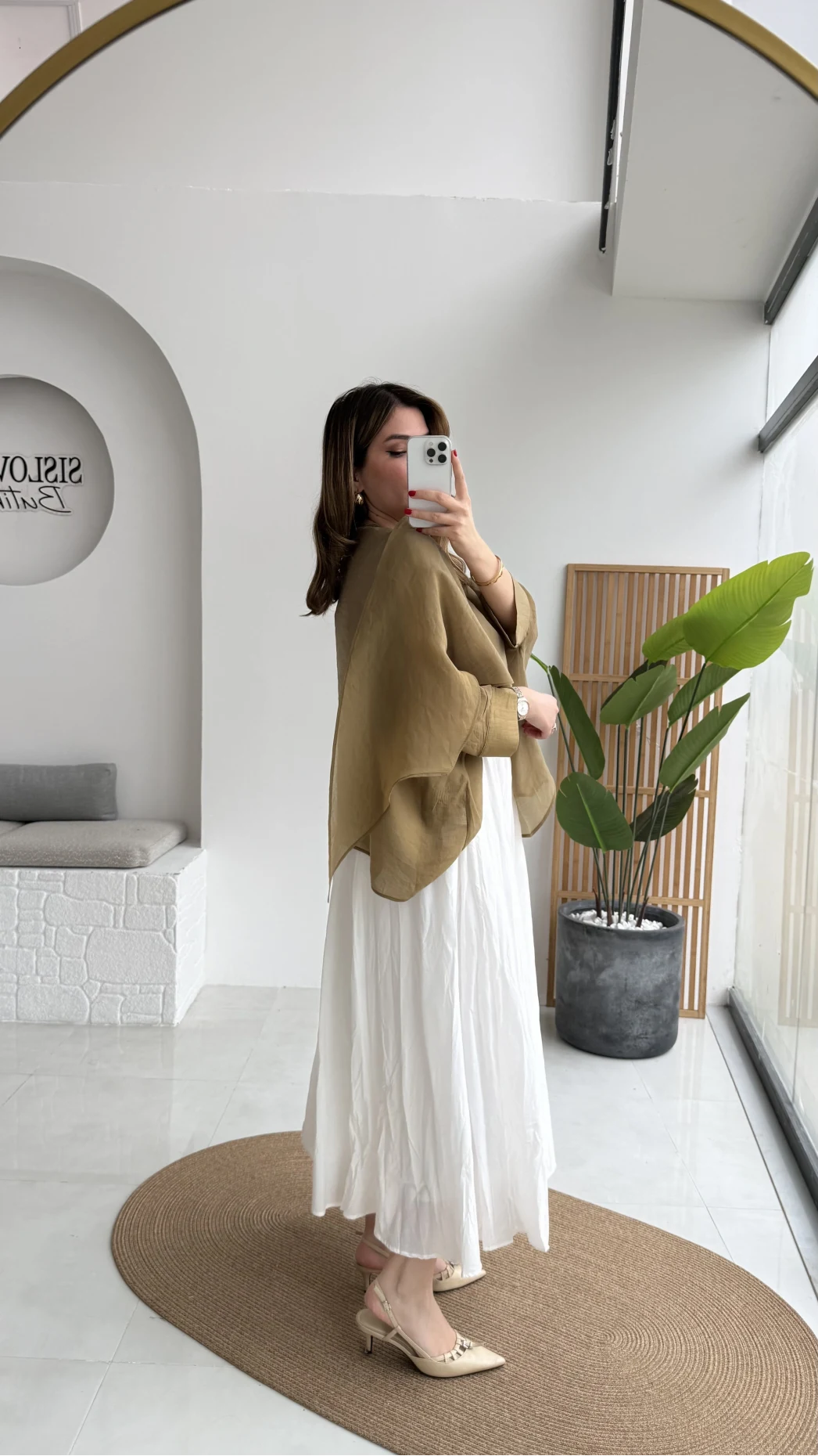 Pole Astarlı Kırışık Kloş Etek - Beyaz- Kod: 3000