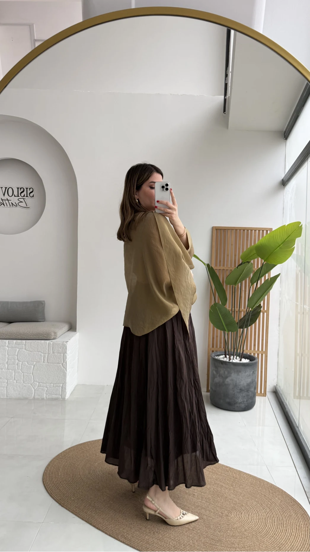 Polis Astarlı Kırışık Kloş Etek - Kahverengi - Kod: 3000