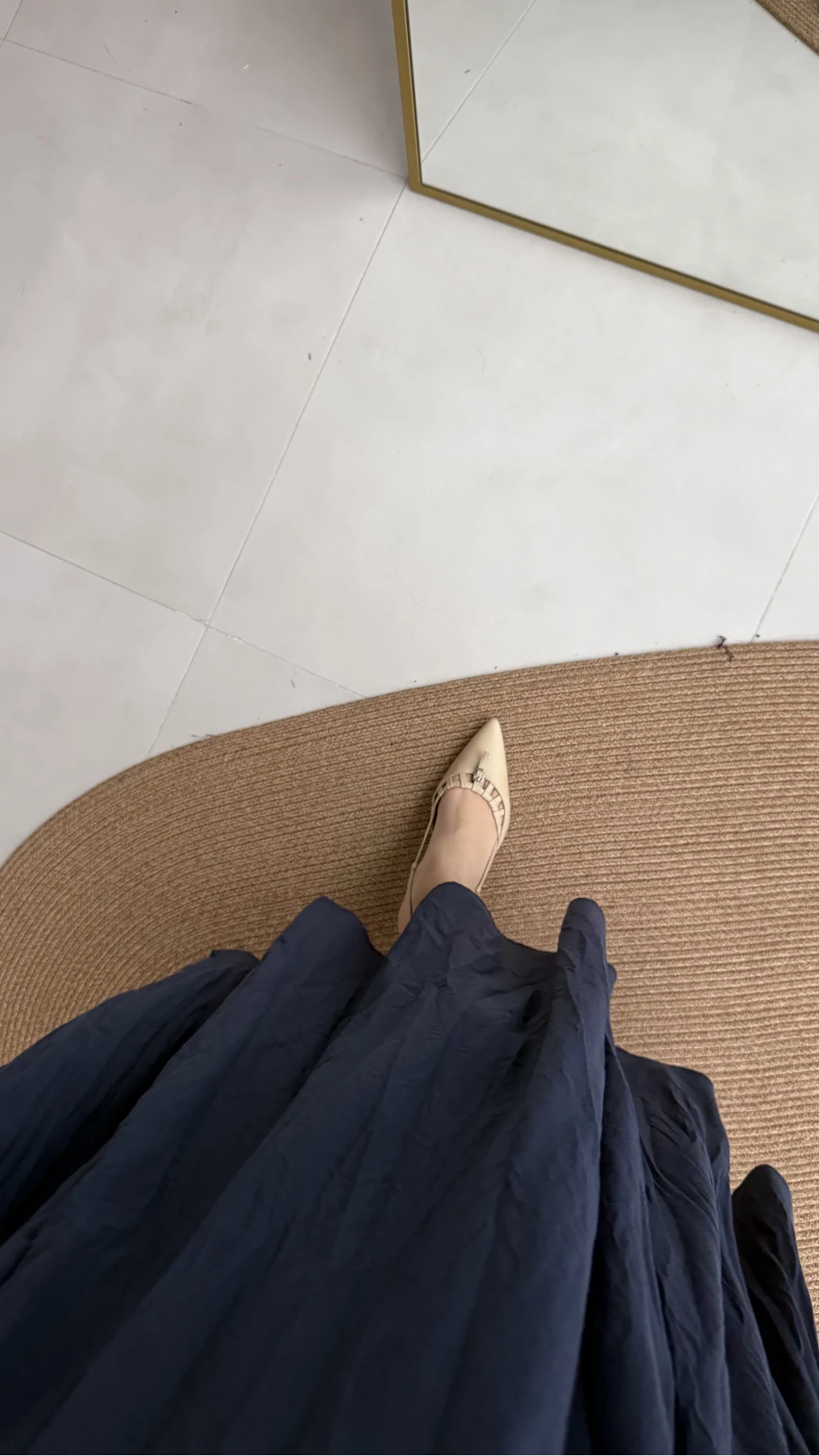 Pole Astarlı Kırışık Kloş Etek - Lacivert - Kod: 3000