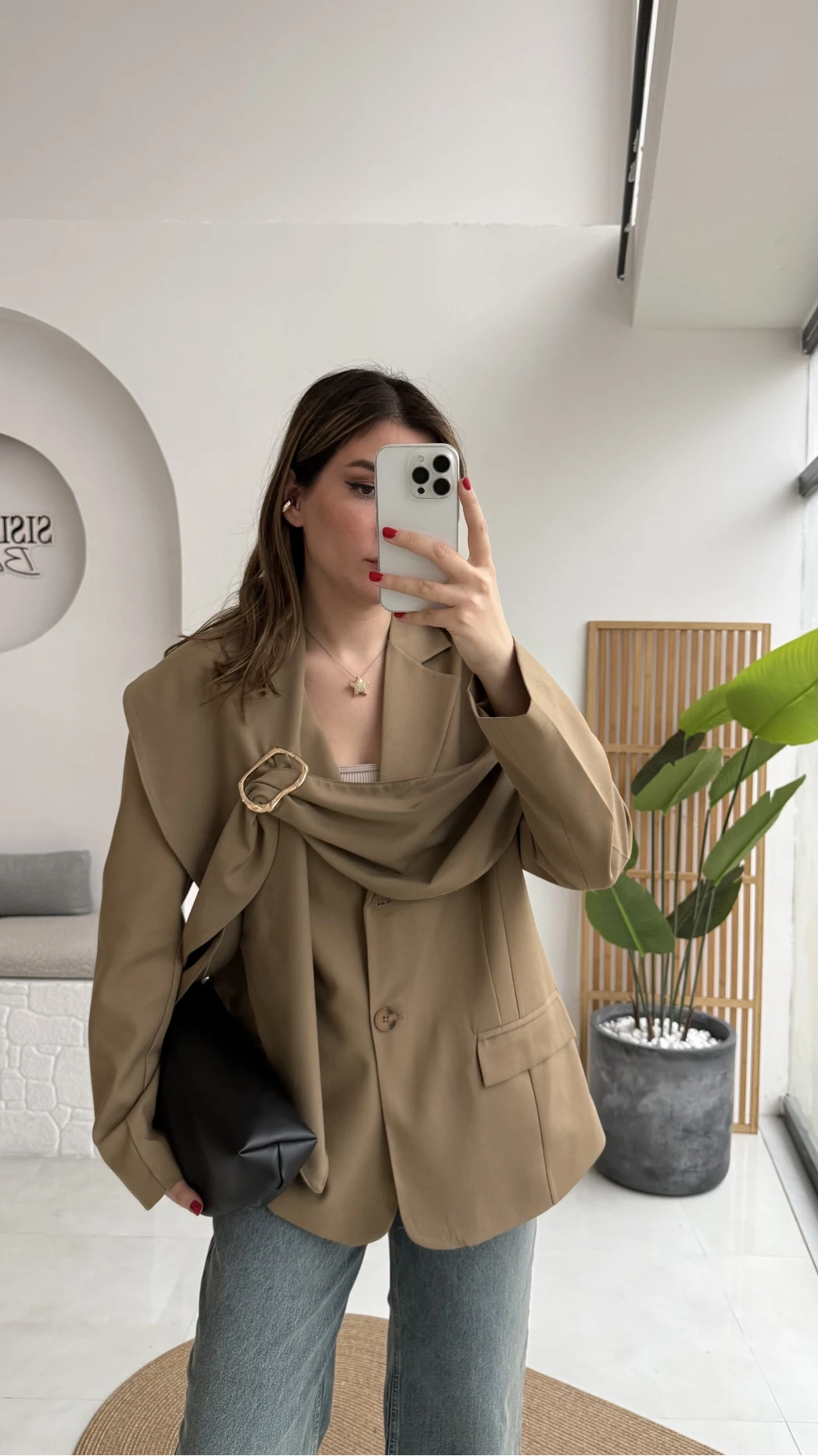 Şallı Poliviskon Blazer Ceket - Karemel - Kod: 9707