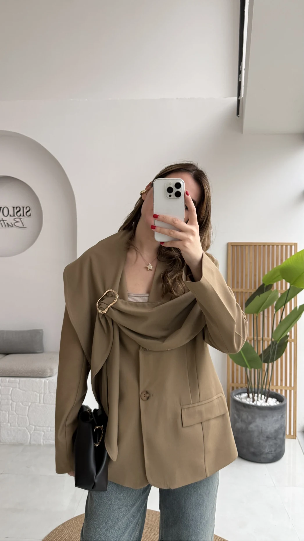 Şallı Poliviskon Blazer Ceket - Karemel - Kod: 9707