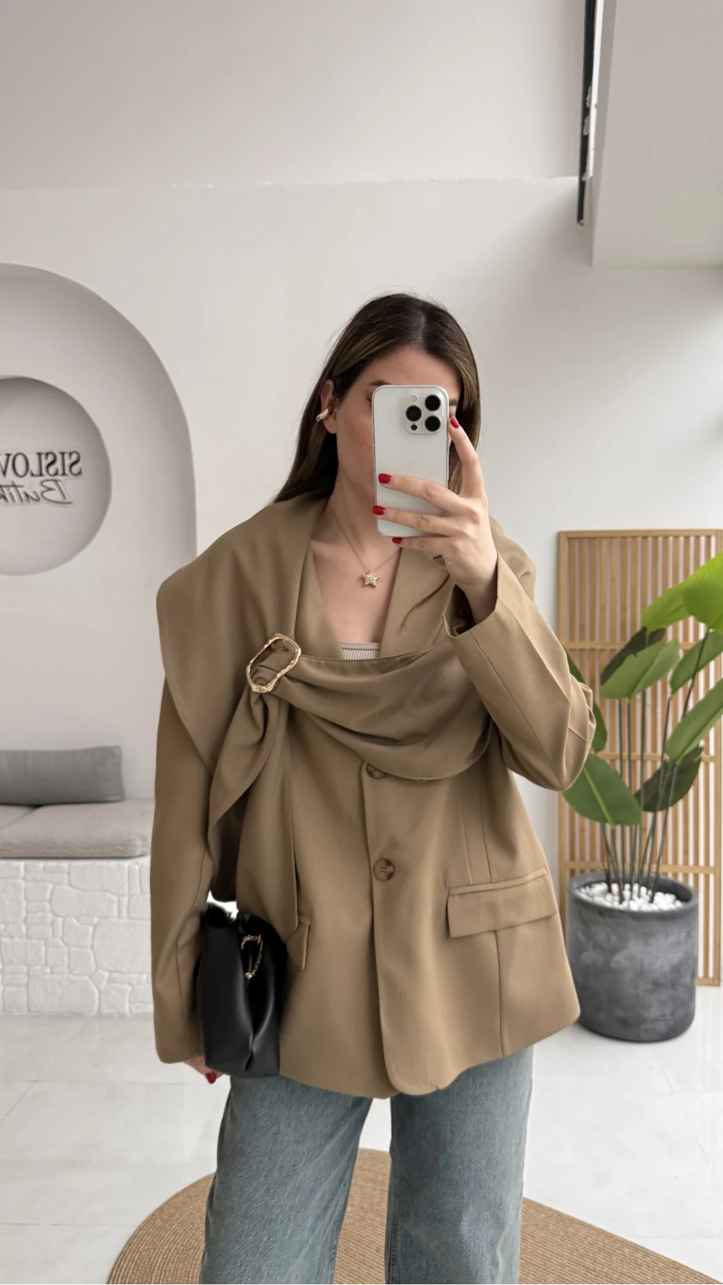 Şallı Poliviskon Blazer Ceket - Karemel - Kod: 9707