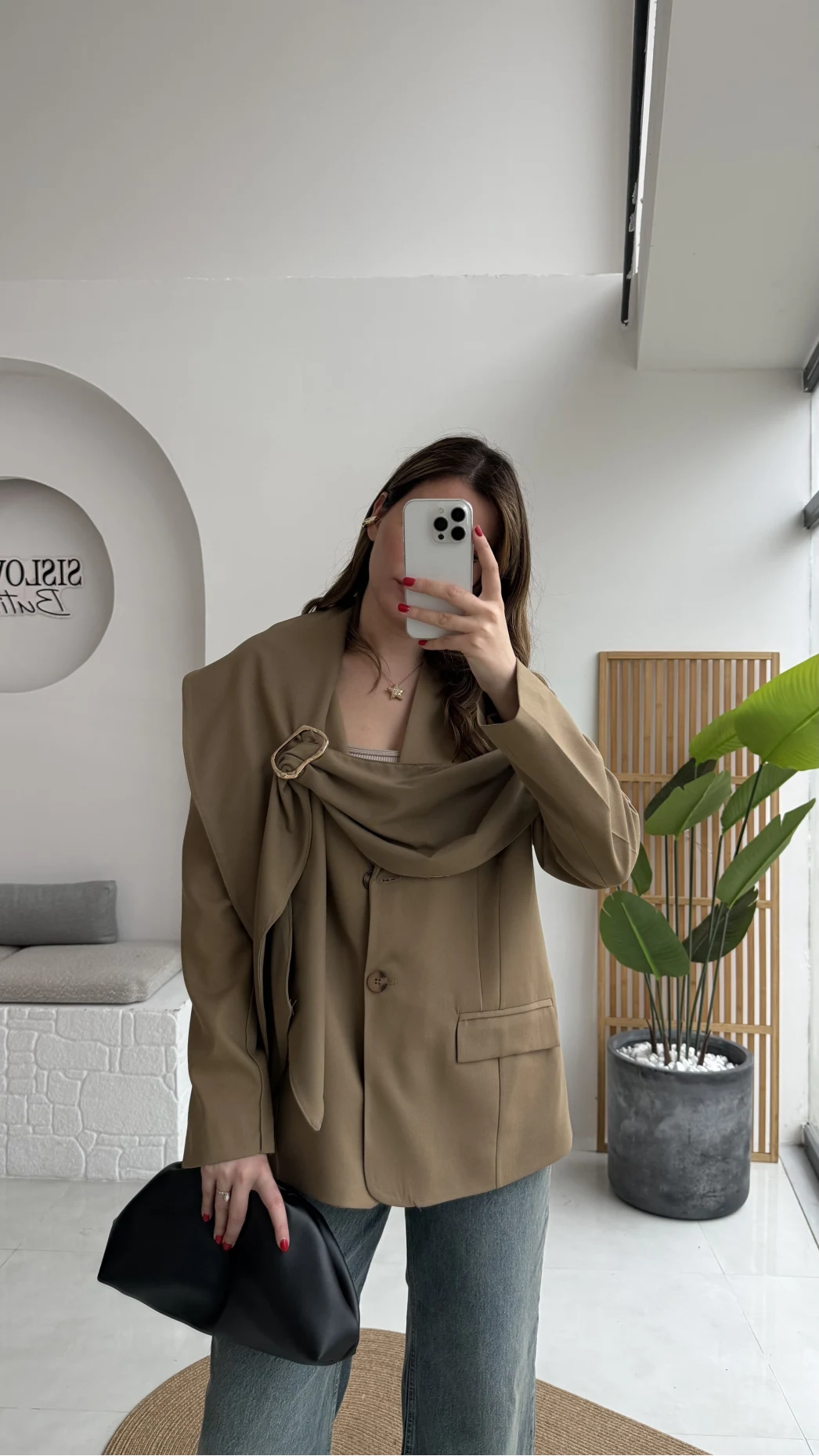 Şallı Poliviskon Blazer Ceket - Karemel - Kod: 9707