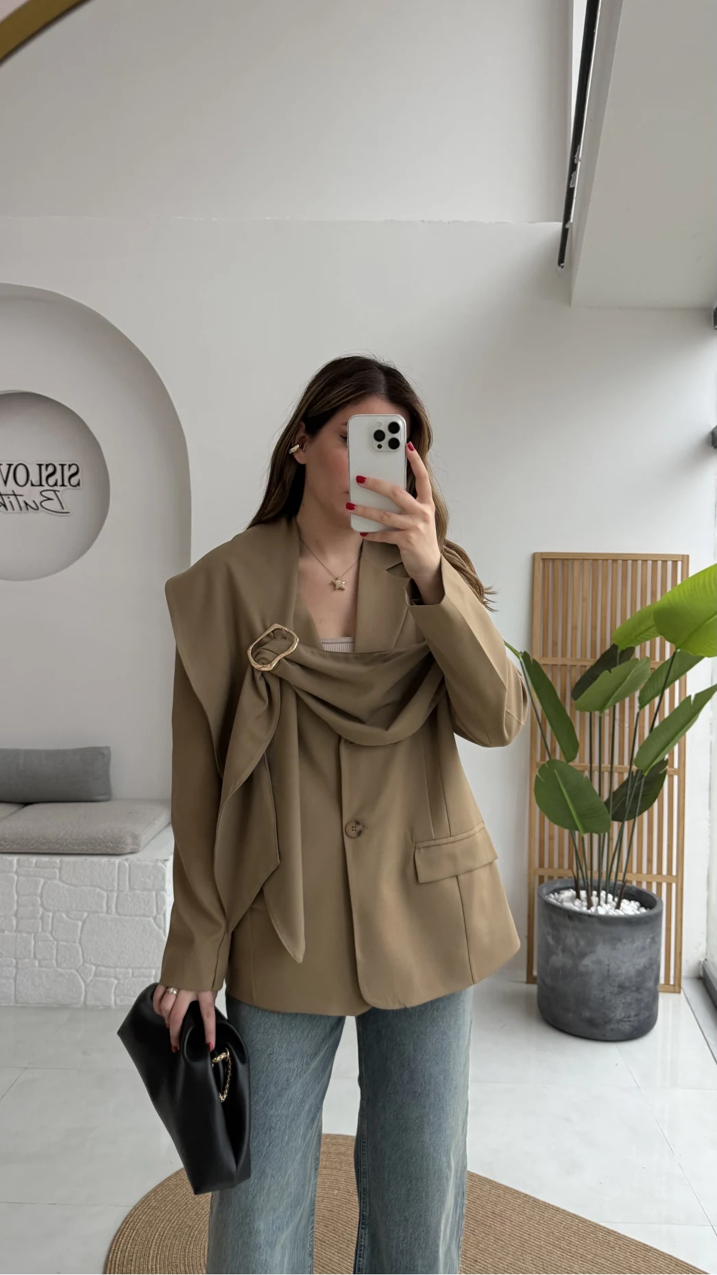 Şallı Poliviskon Blazer Ceket - Karemel - Kod: 9707