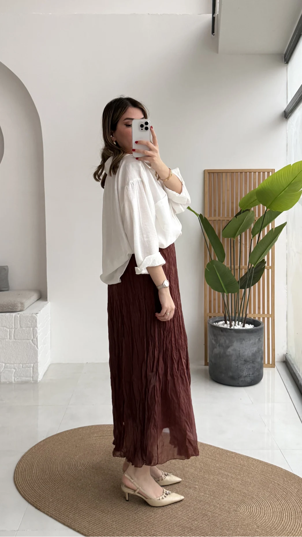 Astarlı Kırışık Beli Lastikli Etek - Tarçın - Kod: 3207