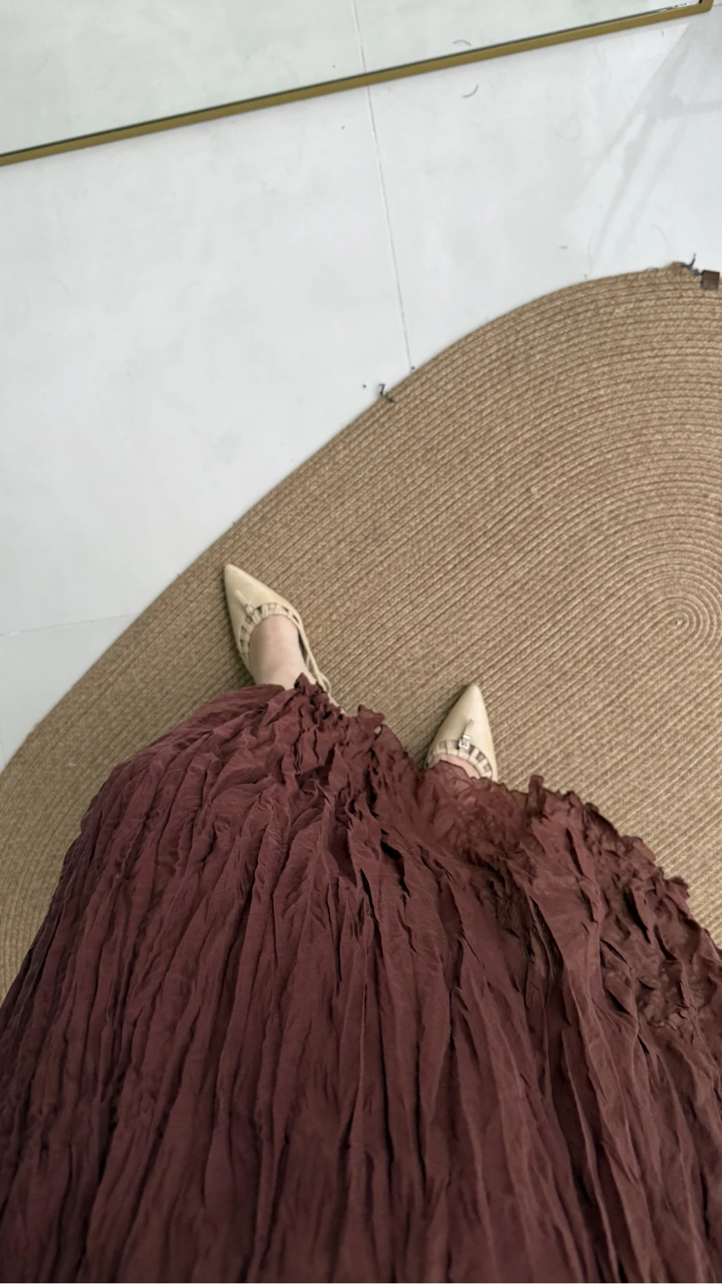 Astarlı Kırışık Beli Lastikli Etek - Tarçın - Kod: 3207