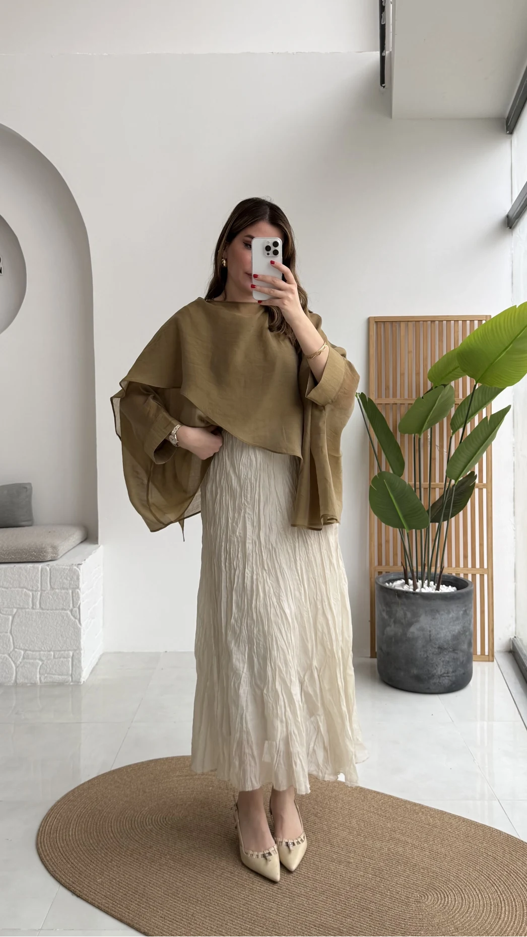 Astarlı Kırışık Beli Lastikli Etek - Taş - Kod: 3207