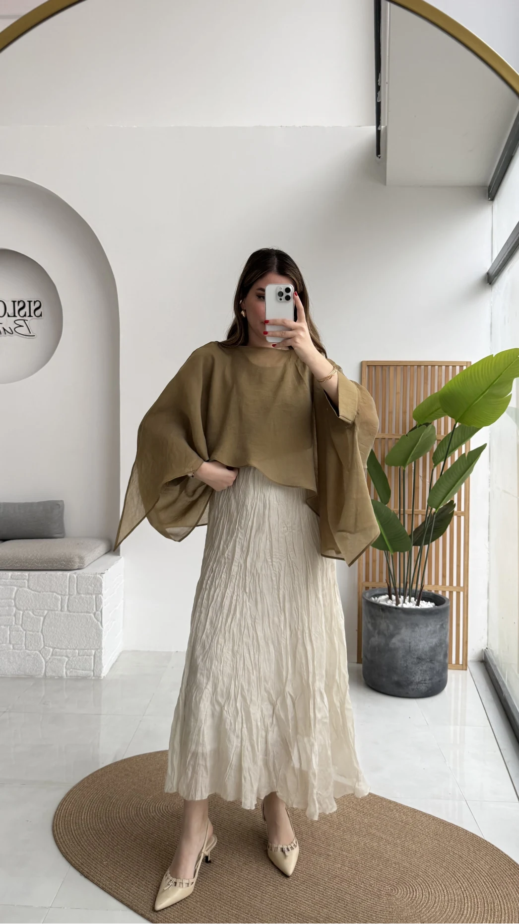 Astarlı Kırışık Beli Lastikli Etek - Taş - Kod: 3207