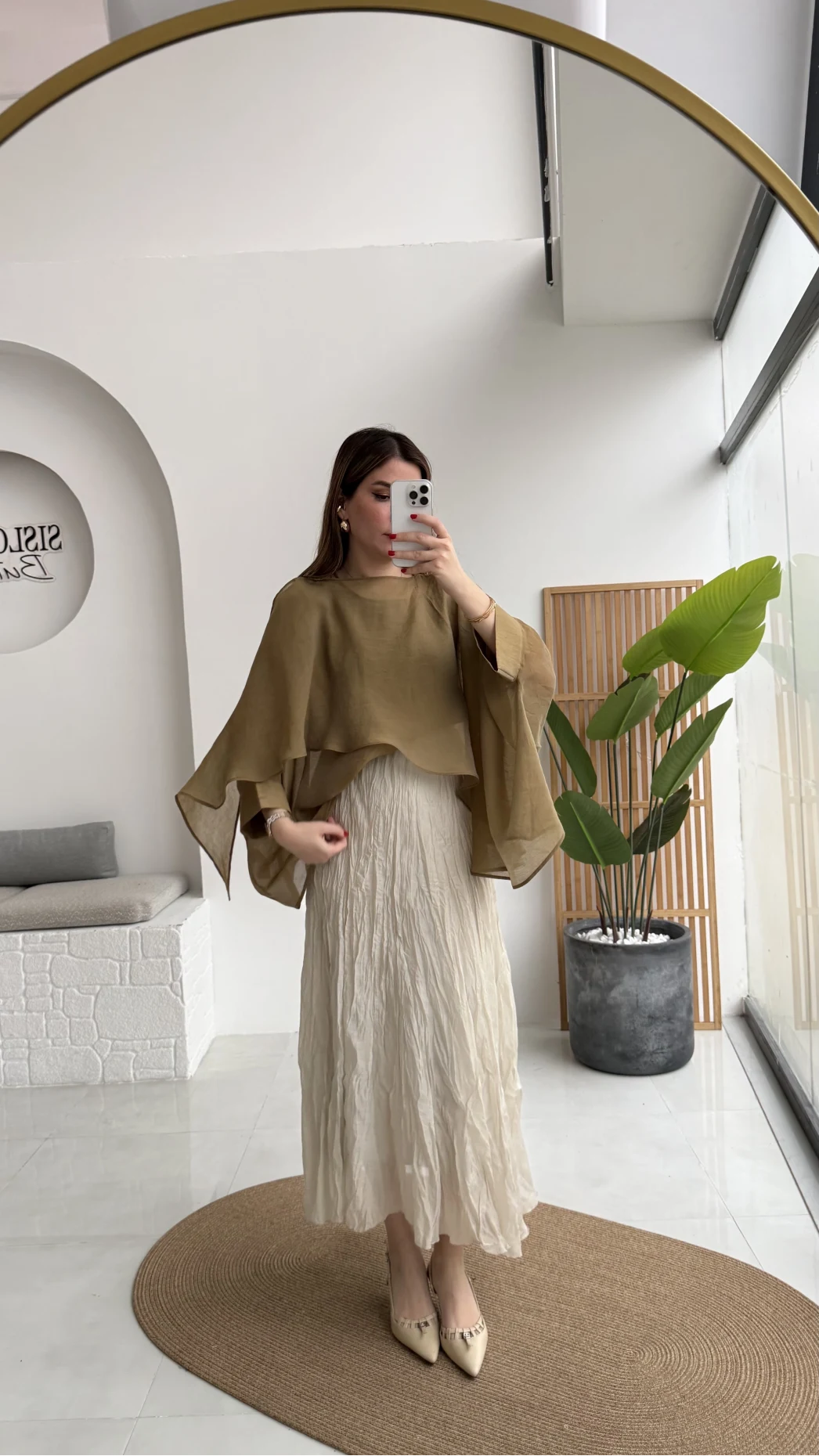 Astarlı Kırışık Beli Lastikli Etek - Taş - Kod: 3207