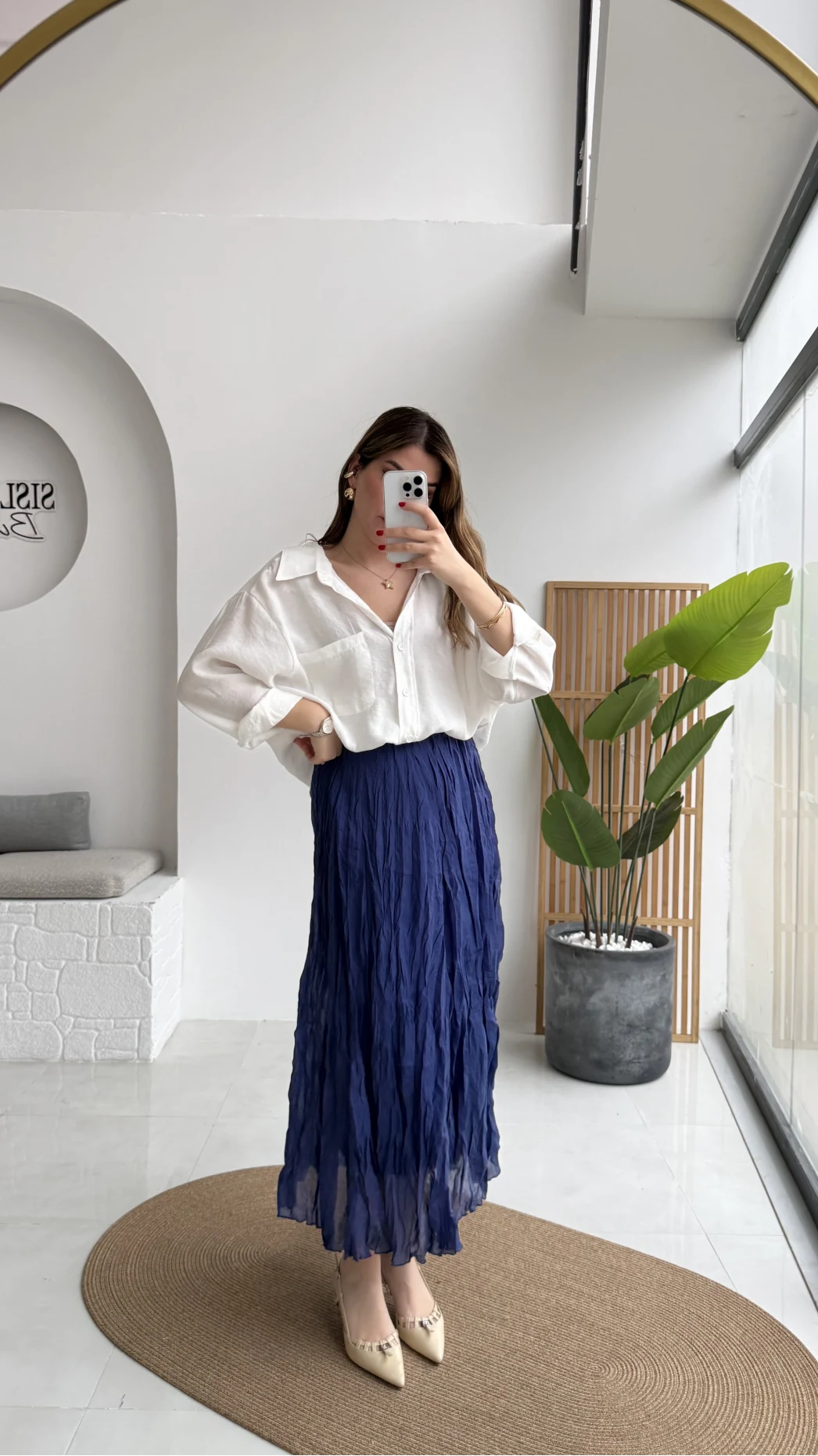 Astarlı Kırışık Beli Lastikli Etek - Lacivert - Kod: 3207