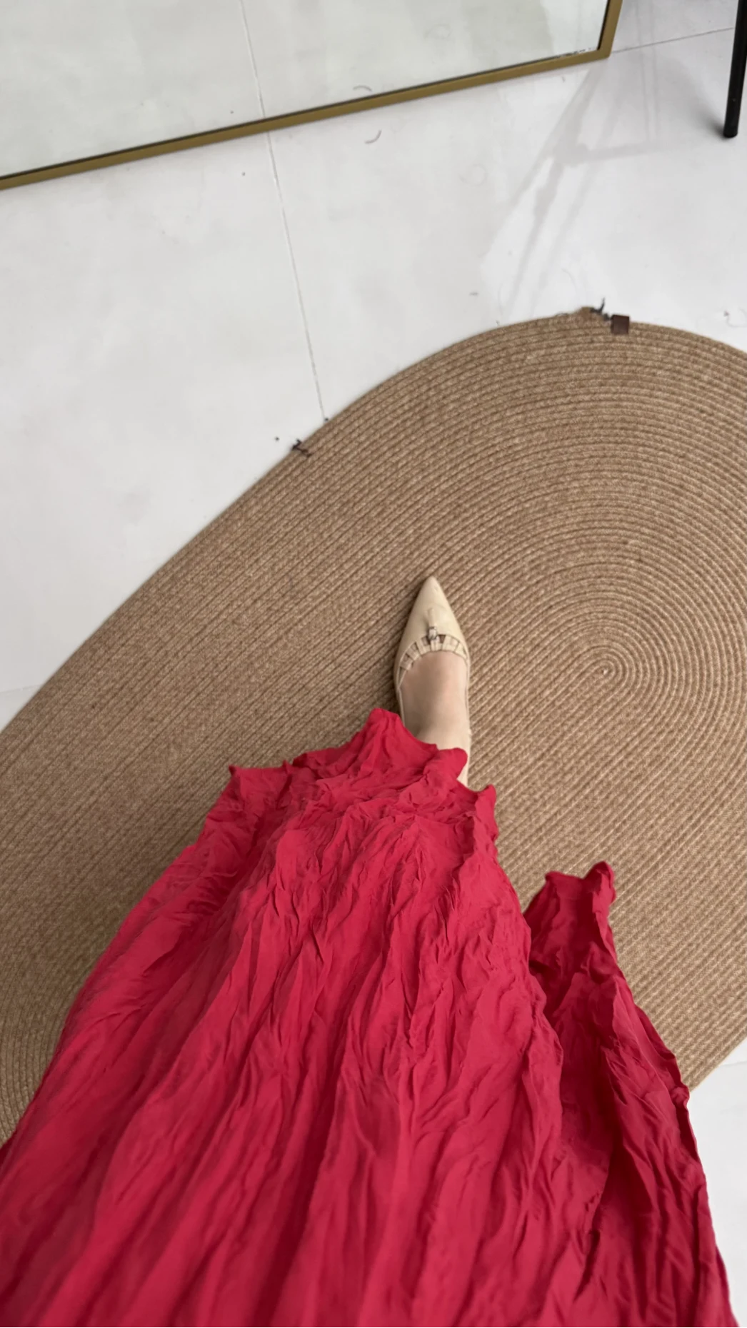 Astarlı Kırışık Beli Lastikli Etek - Kırmızı - Kod: 3207