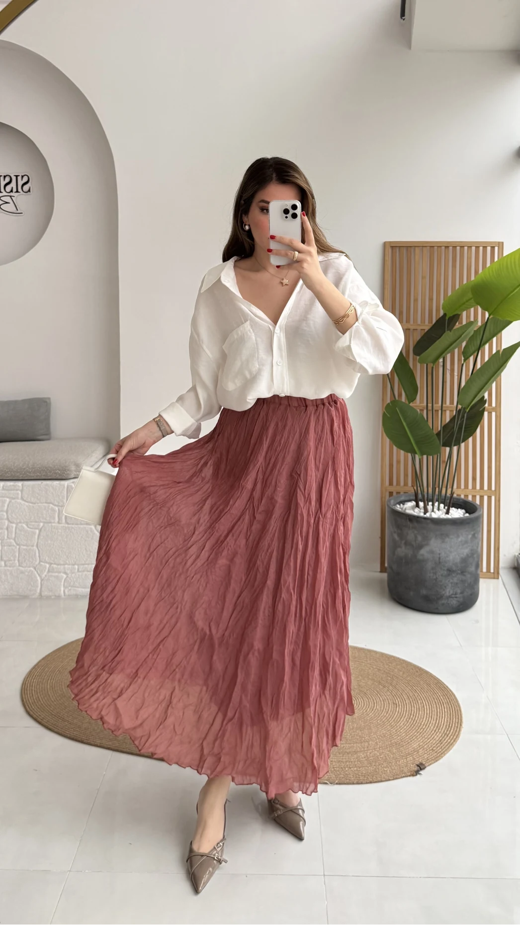 Beyaz Oversize Tensel Gömlek Kod: 4612