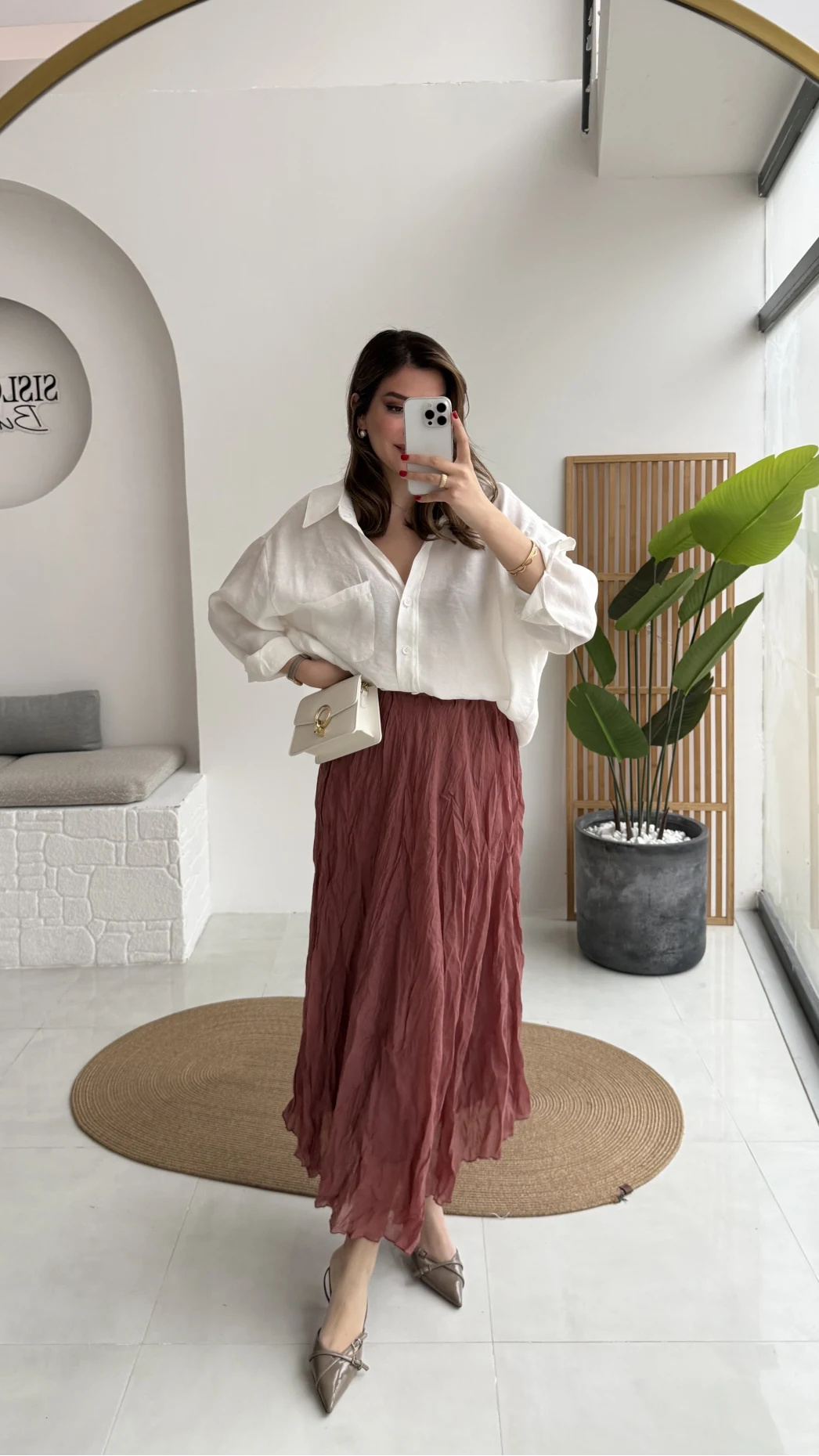 Beyaz Oversize Tensel Gömlek Kod: 4612