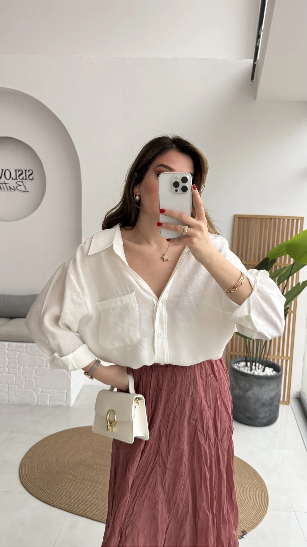 Beyaz Oversize Tensel Gömlek Kod: 4612