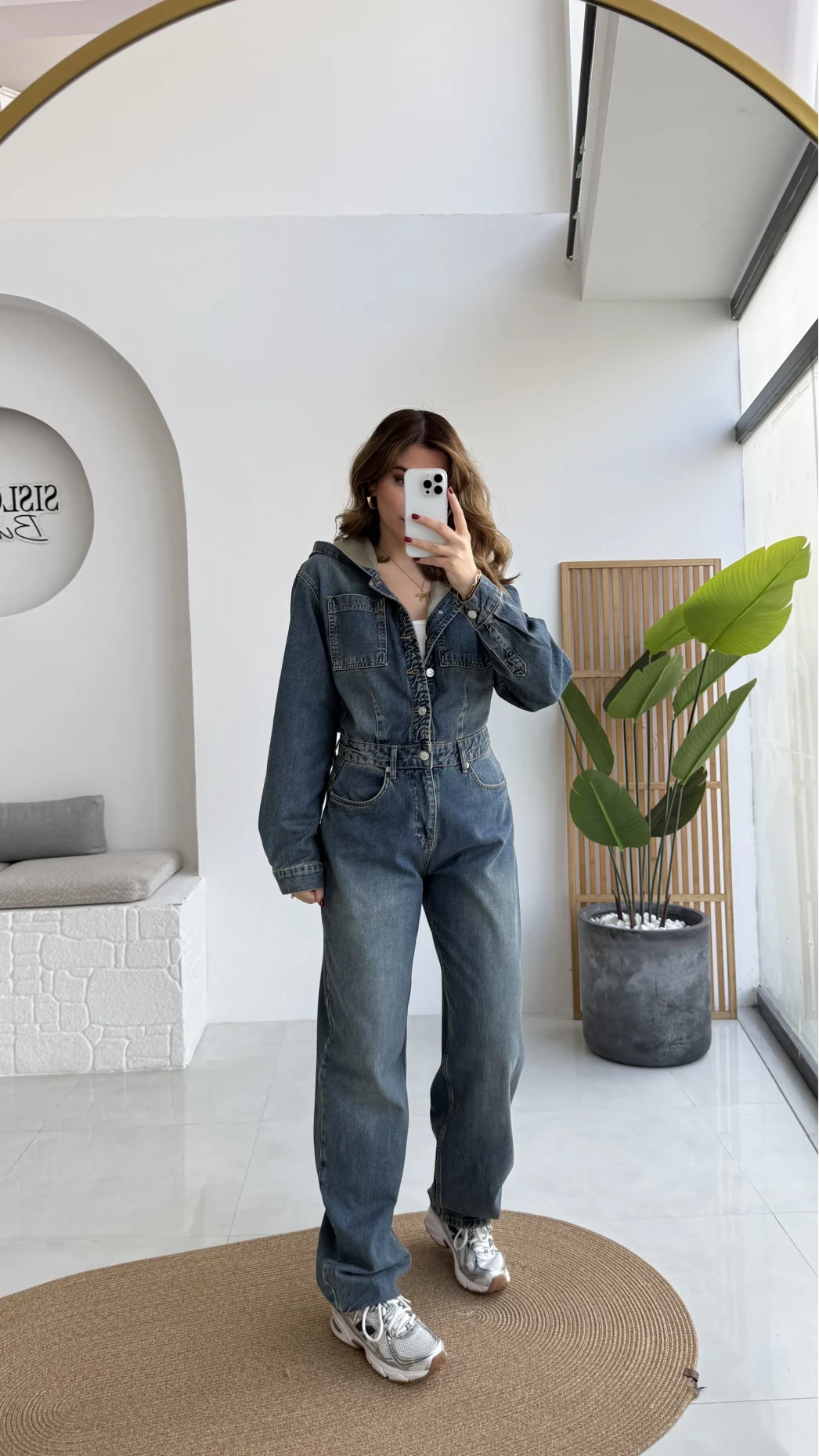 Baggy Kapüşonlu Denim Tulum - Kod: 1455