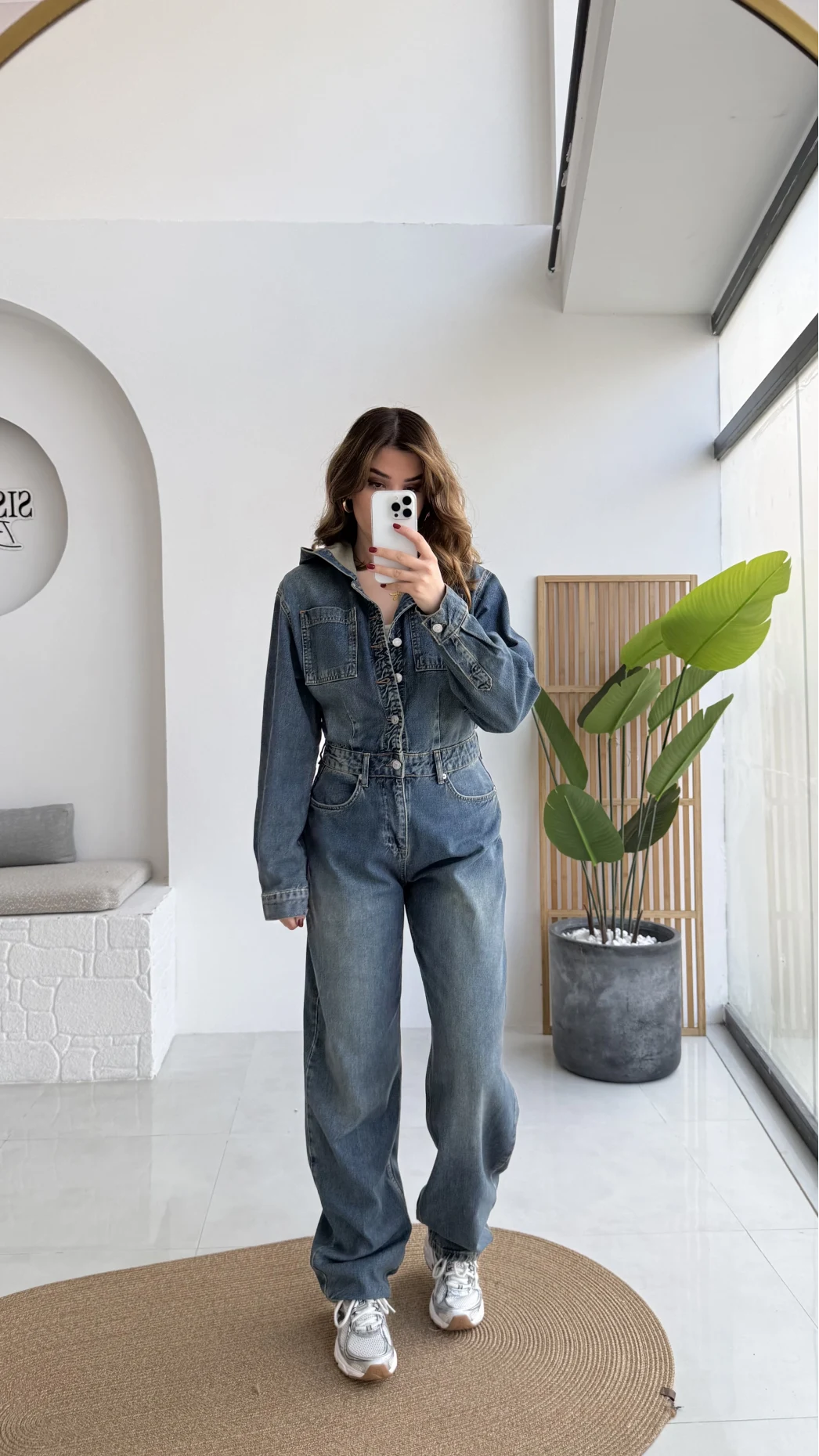 Baggy Kapüşonlu Denim Tulum - Kod: 1455