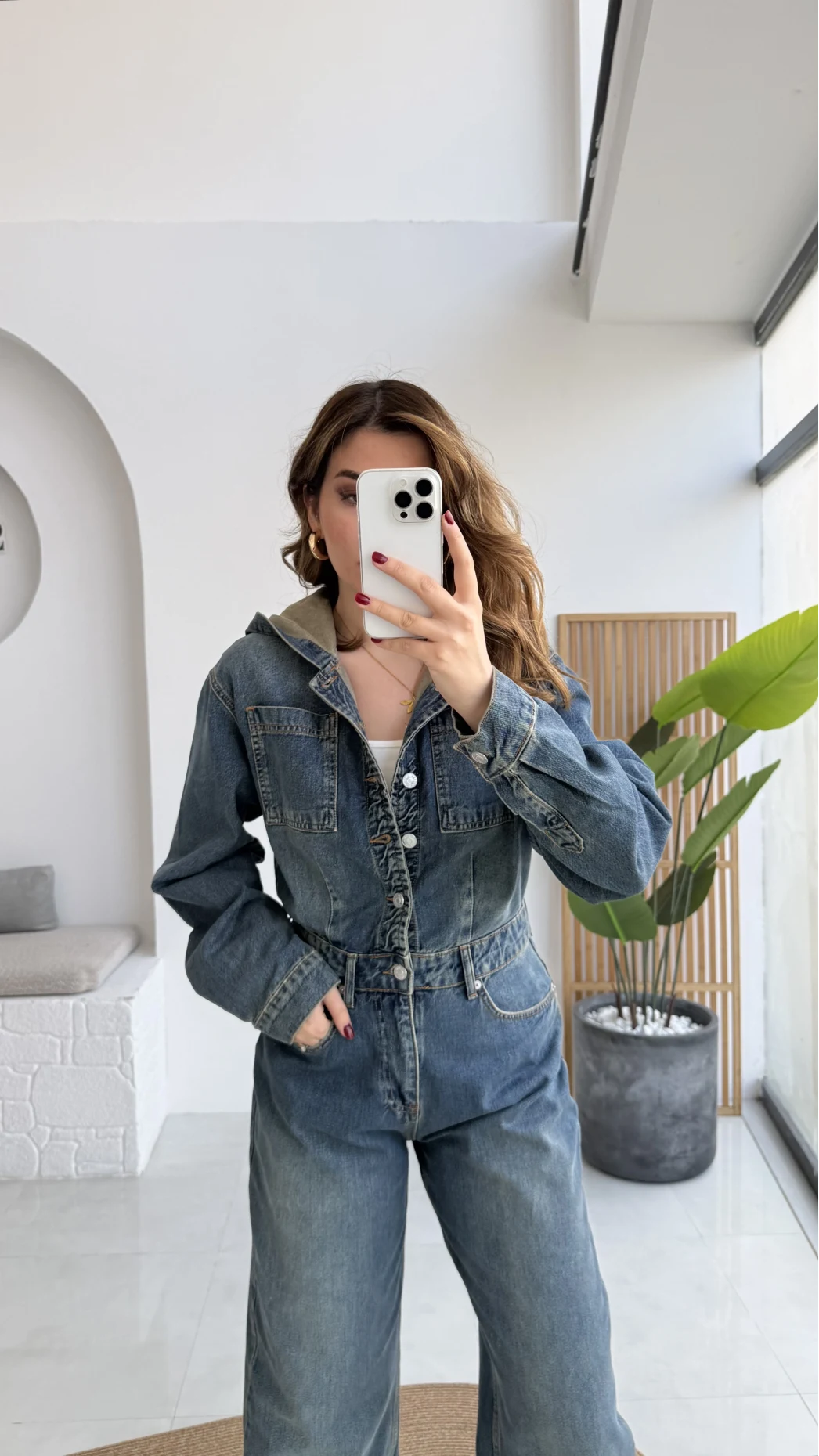 Baggy Kapüşonlu Denim Tulum - Kod: 1455