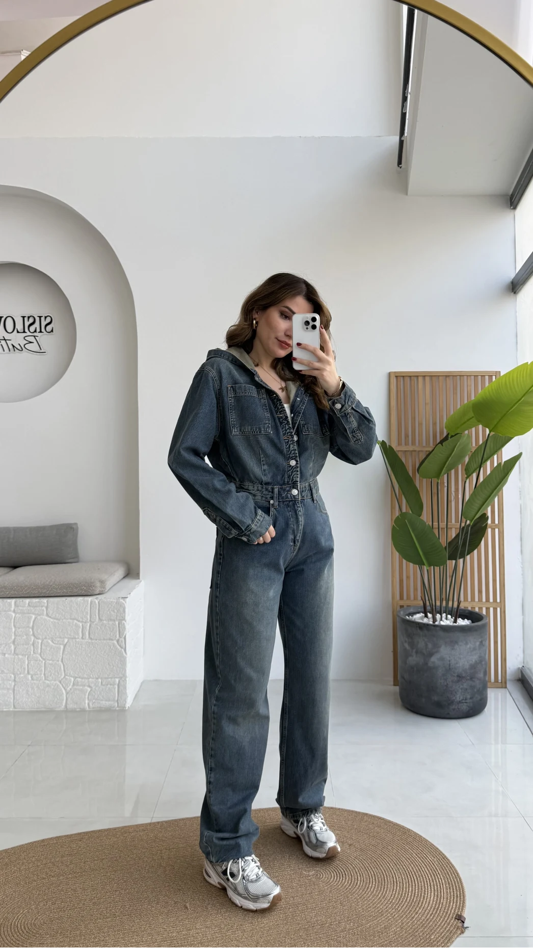 Baggy Kapüşonlu Denim Tulum - Kod: 1455