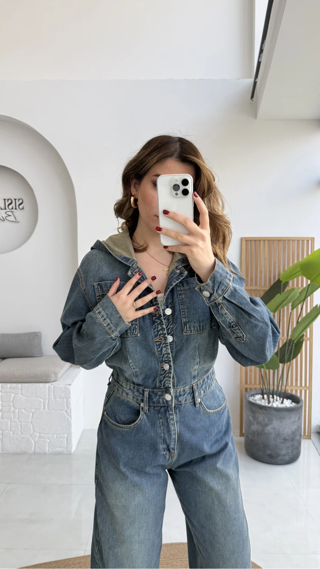 Baggy Kapüşonlu Denim Tulum - Kod: 1455